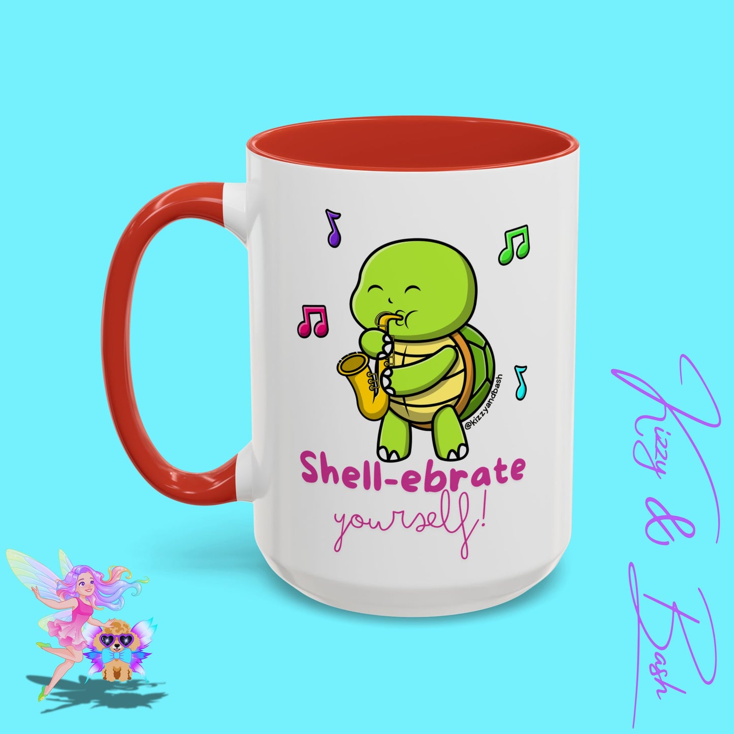 Cute Turtle Coffee Mug Funny Turtle Mug Saxophone Playing Turtle Perfect Teacher Appreciation Gift Funny Band Camp Mug Gift for Band Teacher Shell-ebrate Yourself Funny Pun Mug Celebrate Yourself Accent Coffee Mug - 11, 15oz