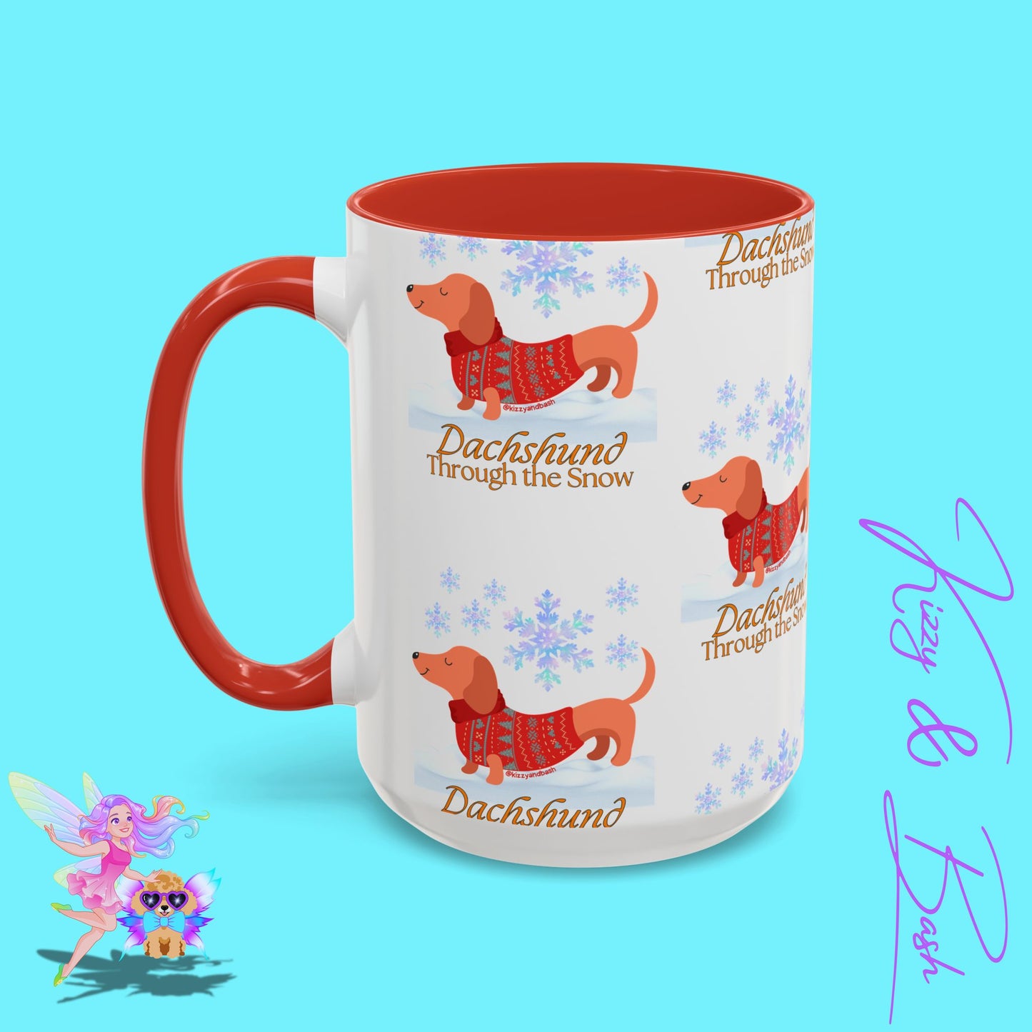 Unique Christmas Wiener Dog Coffee Mug Funny Dachshund Mug Cute Dog Lover Mug Perfect Gift for Dog Lovers Unique Christmas Mug Perfect Christmas Gift for Veterinarian Dachshund Through the Snow Holiday Dog Accent Coffee Mug - 11, 15oz