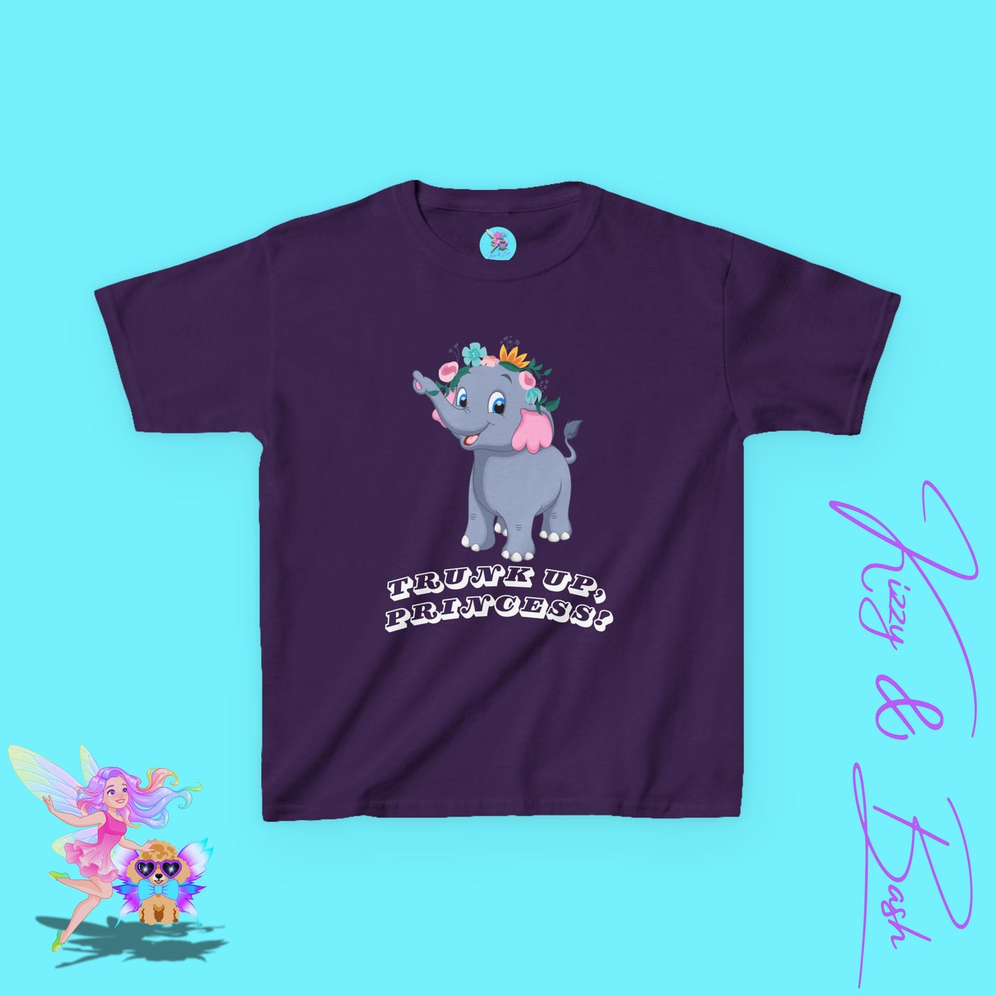 Cute Elephant Princess Shirt for Kids Trunk Up, Princess T-Shirt Gift for Elephant Lovers Cute Graphic Tee for Her Gift for Princess Lovers Elephant Shirt for Kids Heavy Cotton™ Tee