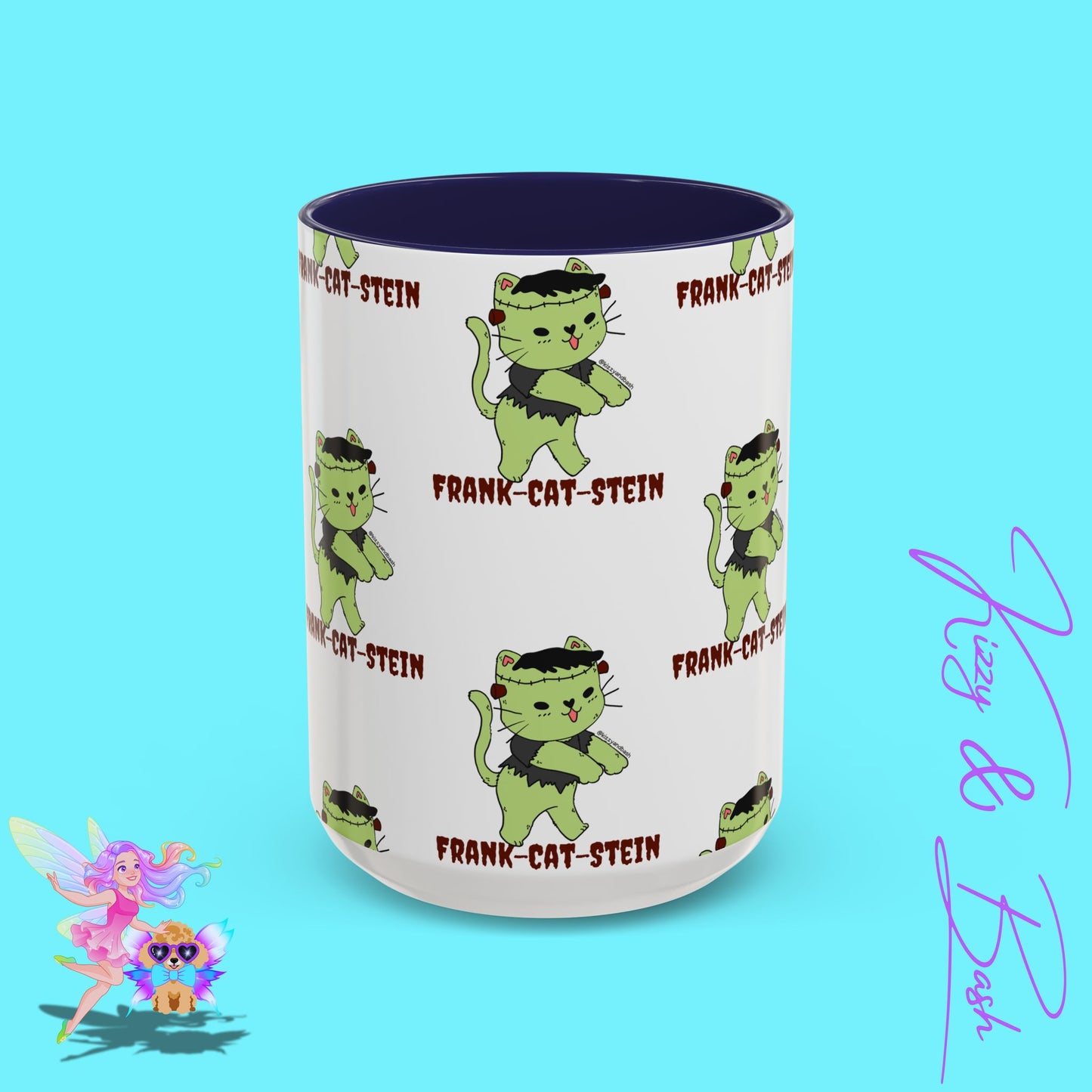 Funny Cat Mug Cute Halloween Coffee Mug Frankenstein Kitty Cat Coffee Mug Unique Gift for Cat Lovers Funny Gift for Teacher Appreciation Frank-Cat-Stein Accent Coffee Mug - 11, 15oz