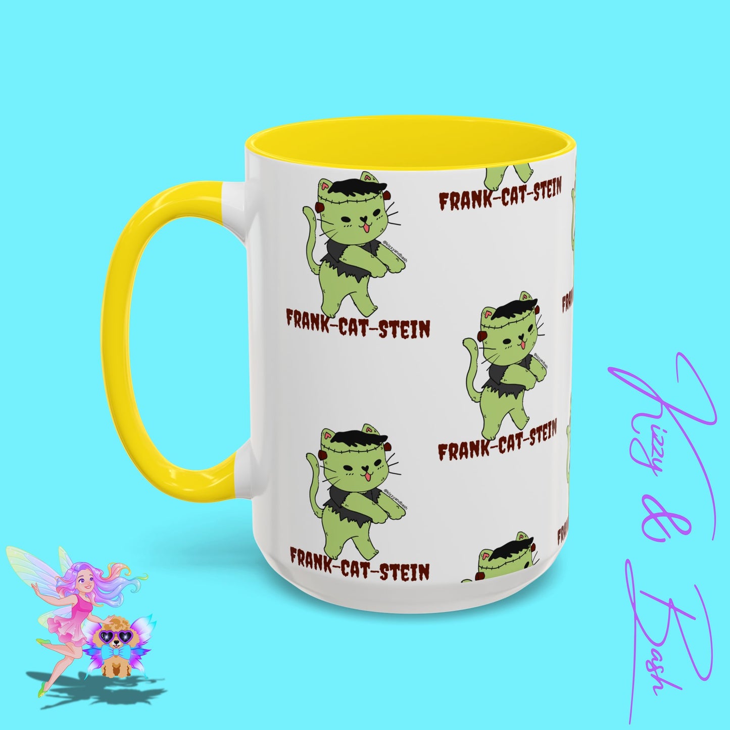 Funny Cat Mug Cute Halloween Coffee Mug Frankenstein Kitty Cat Coffee Mug Unique Gift for Cat Lovers Funny Gift for Teacher Appreciation Frank-Cat-Stein Accent Coffee Mug - 11, 15oz