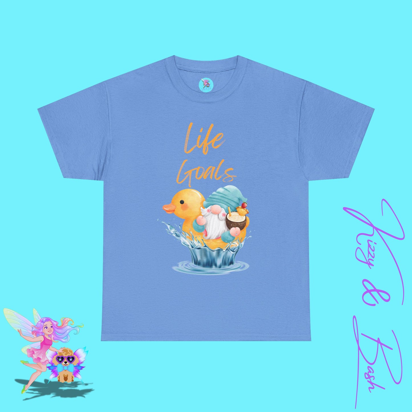 Life Goals Shirt for Adults Gnome Riding a Rubber Ducky T-Shirt Perfect Vacation Tee for Him or Her Gift for Gnome Lovers Gift Cute Gnomecore Shirt Funny Gift for Rubber Ducky Fans Unisex Heavy Cotton Tee