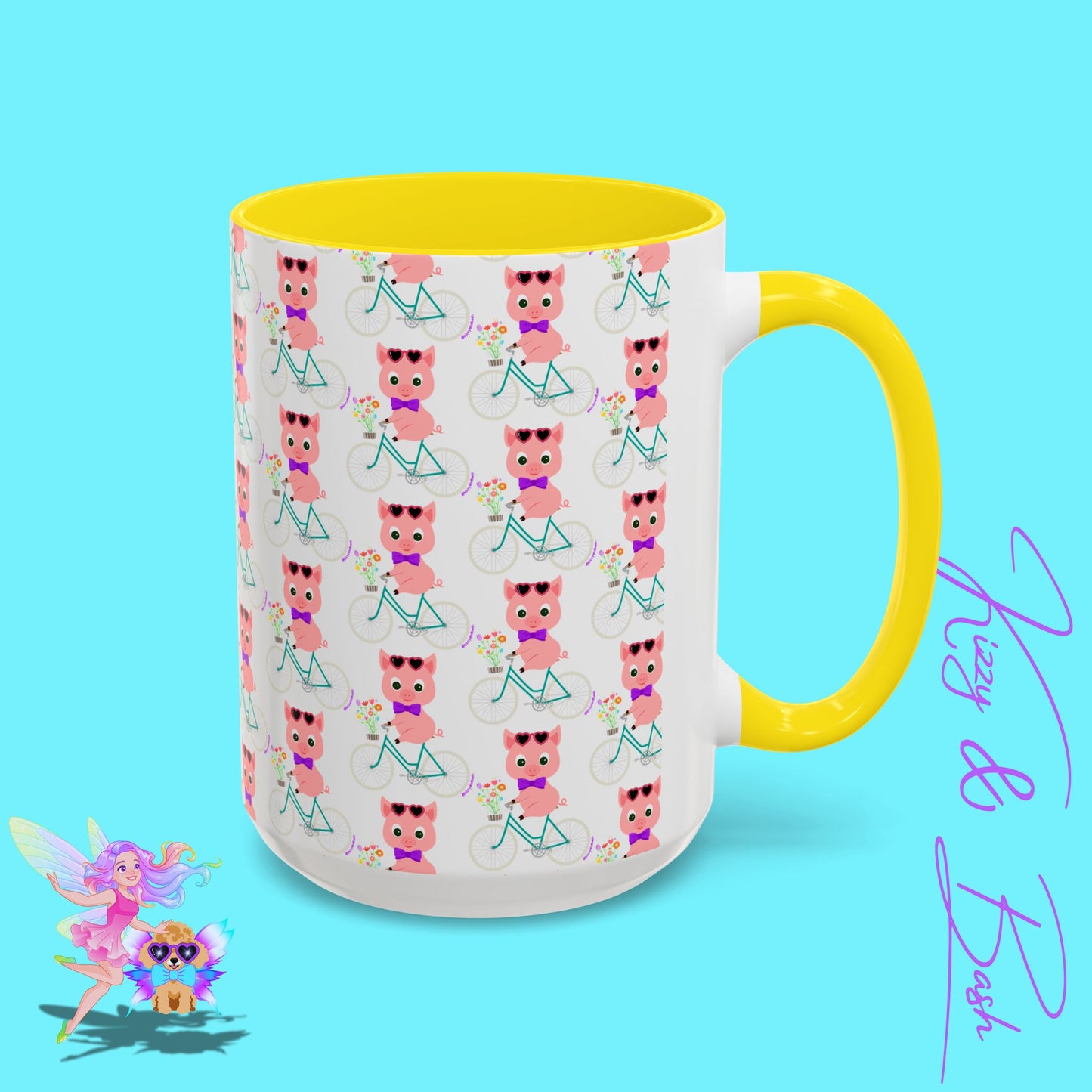 Pig Riding Bicycle Accent Coffee Mug Unique Gift for Teacher Funny Farm Animal Mug Adorable Pig Ceramic Mug Perfect Mug for Bicycle Lovers - 11, 15oz