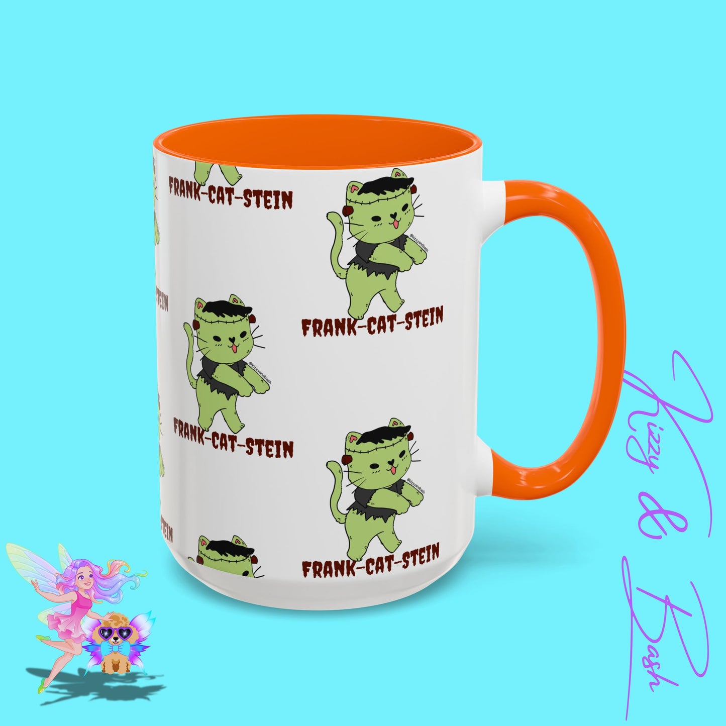 Funny Cat Mug Cute Halloween Coffee Mug Frankenstein Kitty Cat Coffee Mug Unique Gift for Cat Lovers Funny Gift for Teacher Appreciation Frank-Cat-Stein Accent Coffee Mug - 11, 15oz