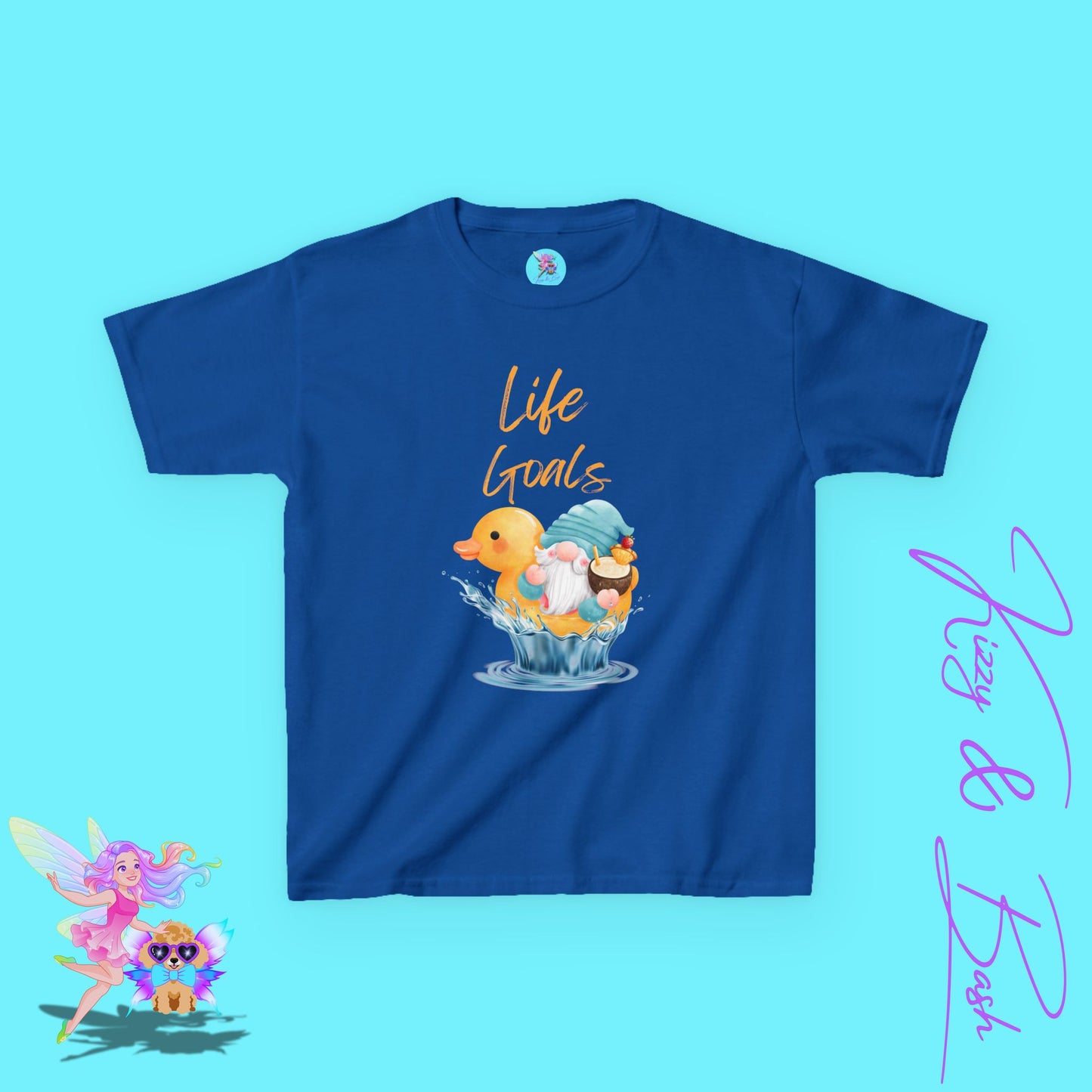 Life Goals Shirt Gnome and Rubber Duck T-Shirt for Kids Funny Summer Tee with Gnome Riding Rubber Ducky Funny Vacation Gift Shirt Gift for Rubber Ducky Lovers Gift for Gnome Lovers Water Life Shirt for Kids Heavy Cotton™ Tee