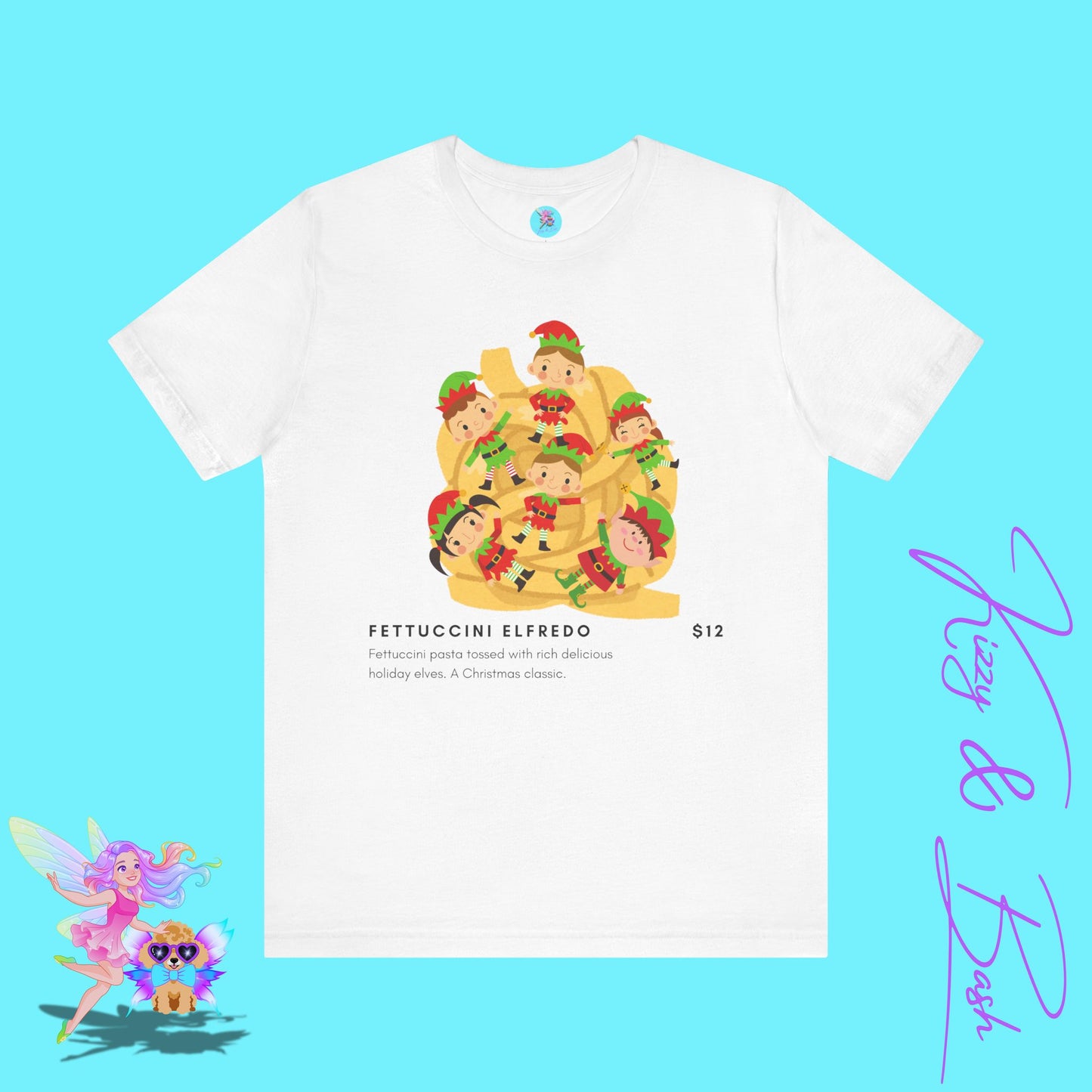 Fettuccini Elfredo Foodie Lover Shirt Pasta and Elves Funny Holiday T-Shirt Food Pun Christmas Shirt Food Lover Tee Hilarious Christmas Gift Teacher Christmas Gift Adult Unisex Jersey Short Sleeve Tee