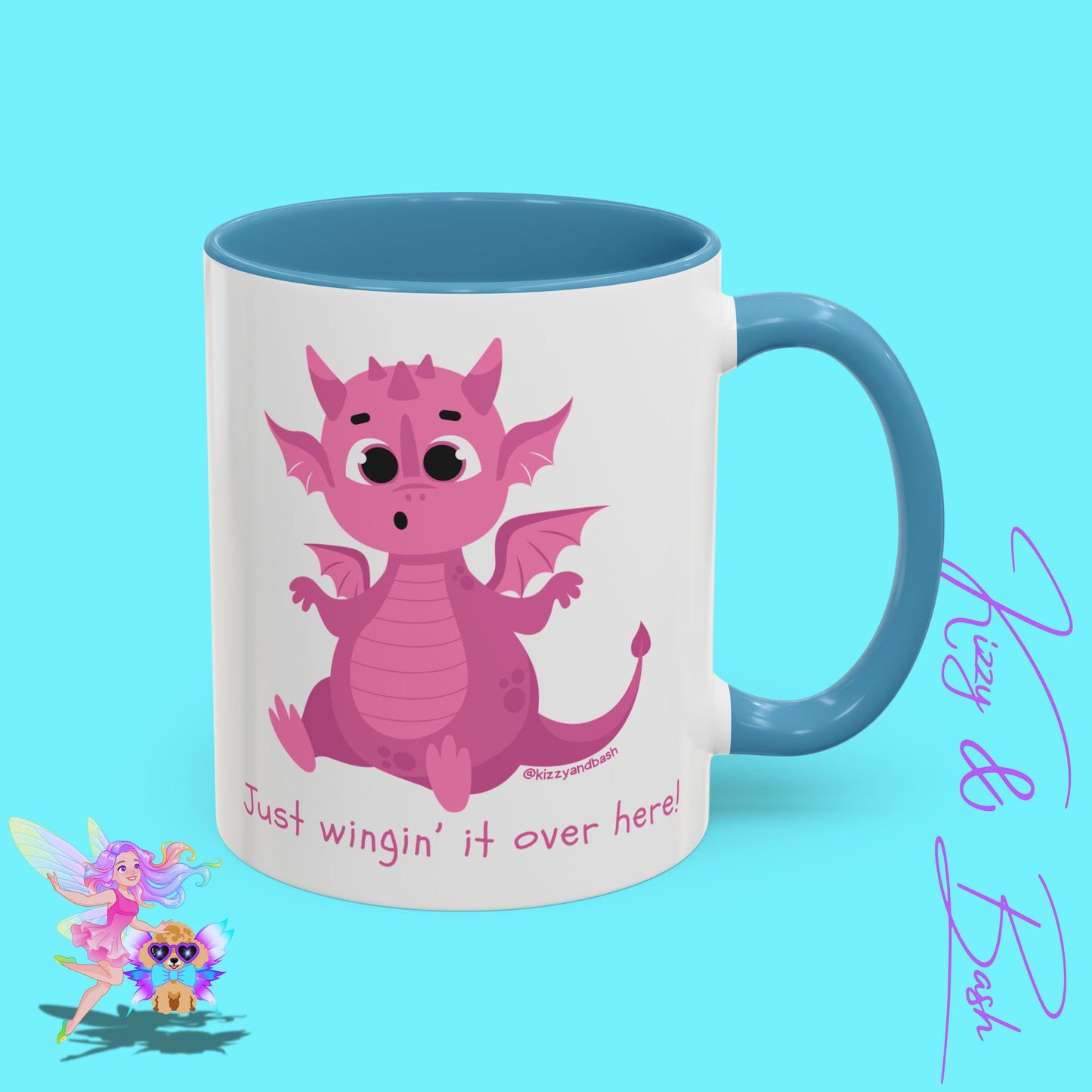 Pink Dragon Coffee Mug for Her Funny Dragon Mug Unique Dragon Gift for Her Just Wingin' It Over Here Self-Affirming Gift Idea Dragon Lover Mug Pink Lover Accent Coffee Mug  11, 15oz