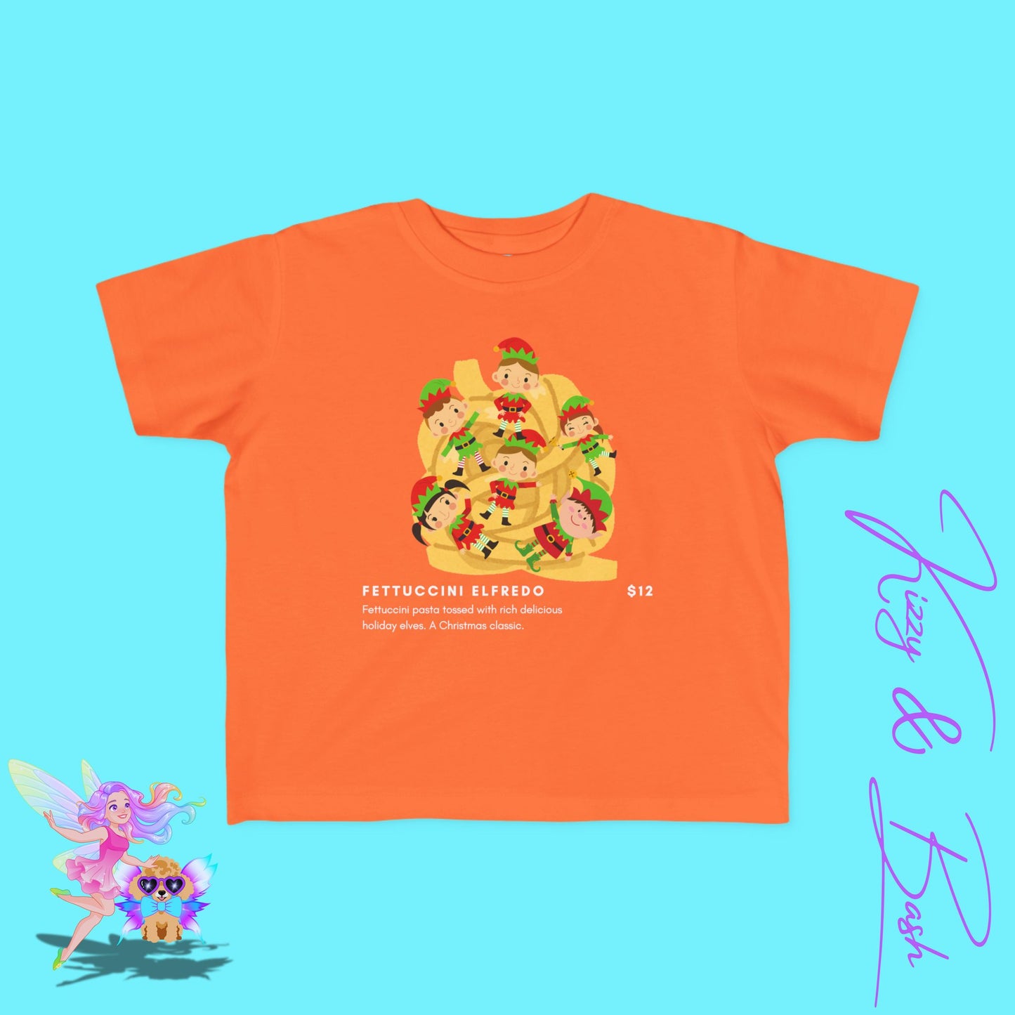 Christmas Elves Tossed in Pasta Fettuccini Elfredo Hilarious Christmas Shirt for Family and Friends Unique Holiday T-Shirt Gift for Elf Lovers Punny Christmas Shirt for Him or Her Toddler's Fine Jersey Tee