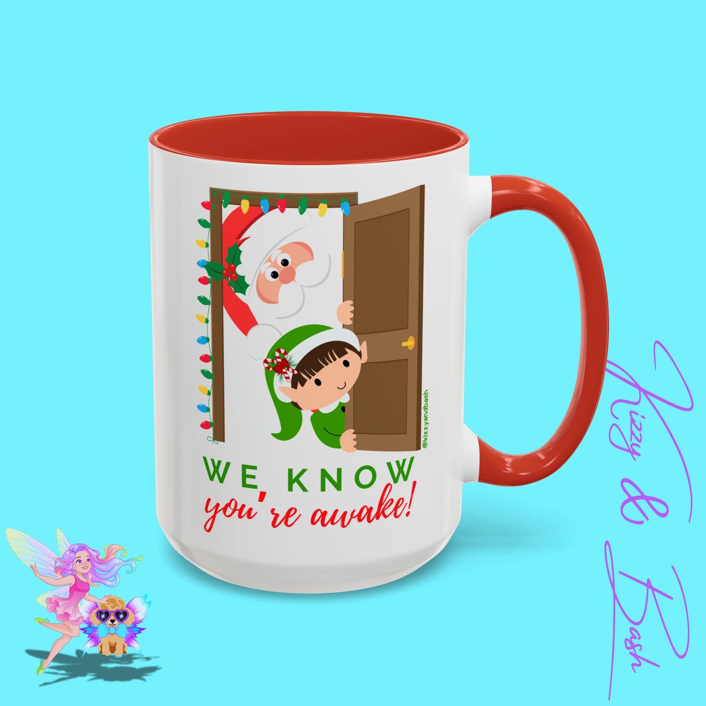 Funny Santa and Elf Mug Unique Santa Coffee Mug Hilarious Elf Lover Gift Funny Christmas Mug Perfect Christmas Gift for Teacher Appreciation We Know You're Awake Accent Coffee Mug - 11, 15oz