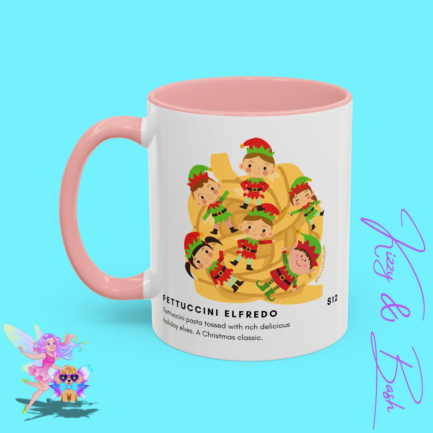 Hilarious Christmas Coffee Mug Perfect Christmas Gift for Teachers Holiday Foodie Mug for Elf Lovers Unique Christmas Gift Idea Elves Tossed in Pasta Fettuccini Elfredo Accent Coffee Mug - 11, 15oz