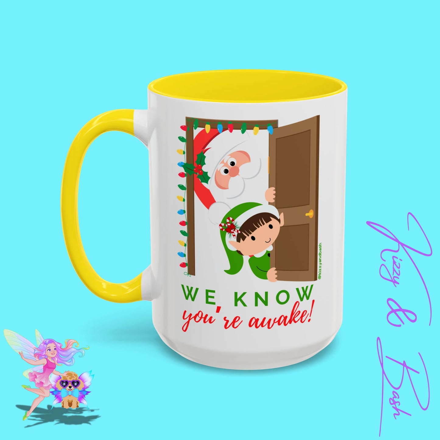 Funny Santa and Elf Mug Unique Santa Coffee Mug Hilarious Elf Lover Gift Funny Christmas Mug Perfect Christmas Gift for Teacher Appreciation We Know You're Awake Accent Coffee Mug - 11, 15oz