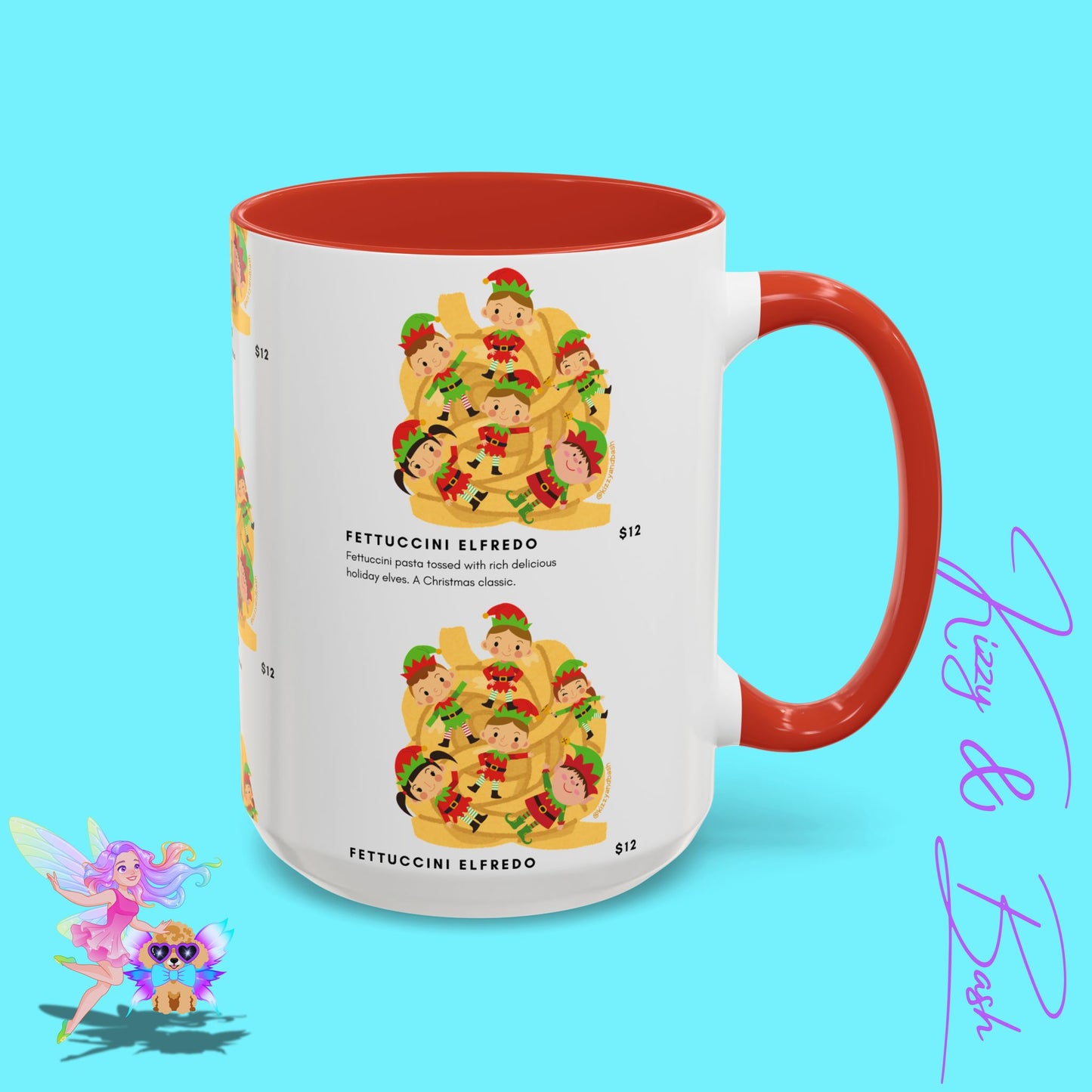 Hilarious Christmas Coffee Mug Perfect Christmas Gift for Teachers Holiday Foodie Mug for Elf Lovers Unique Christmas Gift Idea Elves Tossed in Pasta Fettuccini Elfredo Accent Coffee Mug - 11, 15oz