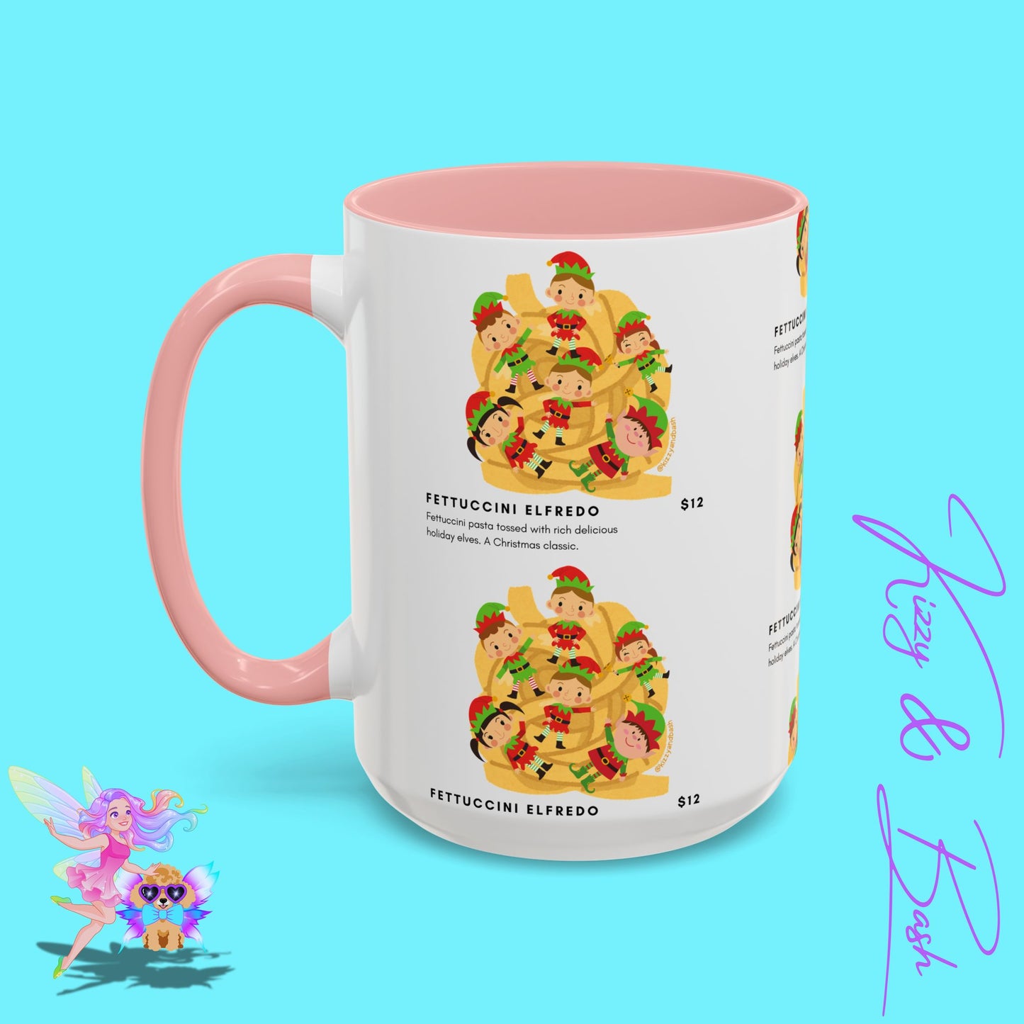 Hilarious Christmas Coffee Mug Perfect Christmas Gift for Teachers Holiday Foodie Mug for Elf Lovers Unique Christmas Gift Idea Elves Tossed in Pasta Fettuccini Elfredo Accent Coffee Mug - 11, 15oz
