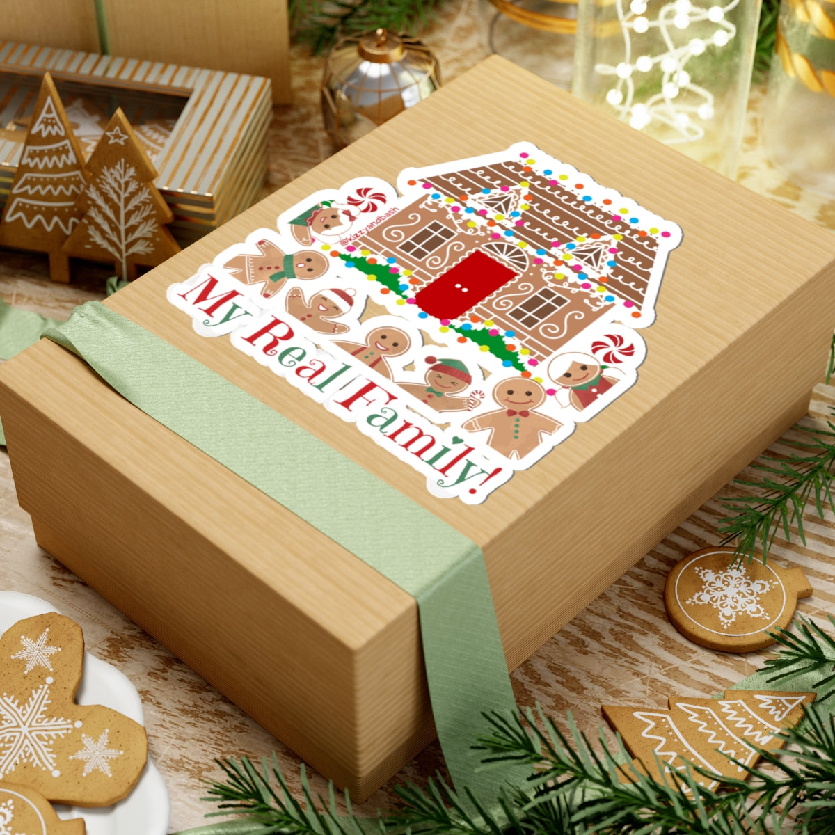 Funny Gingerbread Sticker Gingerbread Family Sticker Fun Gift for Gingerbread Fans Gift for Holiday Bakers My Real Family Kiss-Cut Stickers