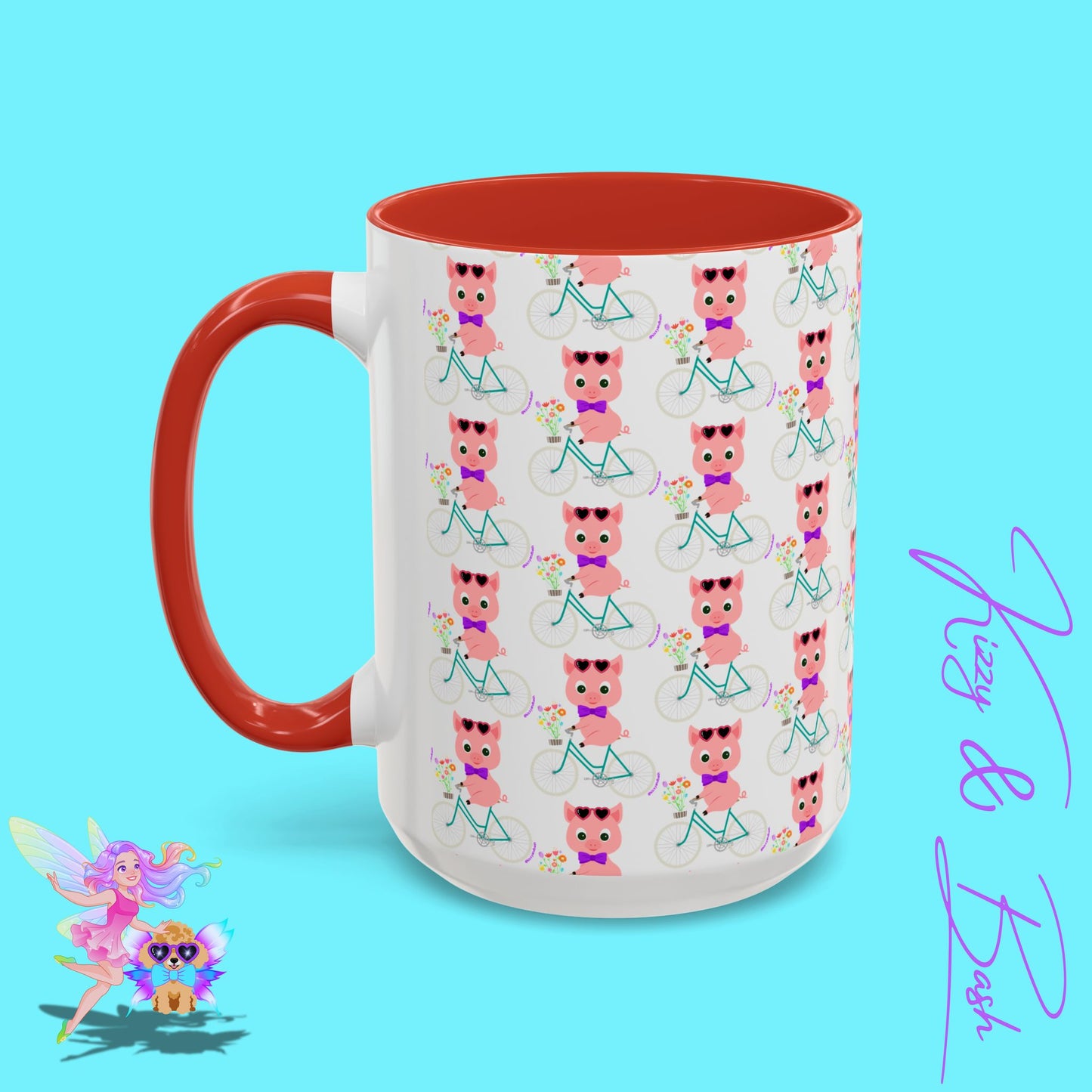 Pig Riding Bicycle Accent Coffee Mug Unique Gift for Teacher Funny Farm Animal Mug Adorable Pig Ceramic Mug Perfect Mug for Bicycle Lovers - 11, 15oz