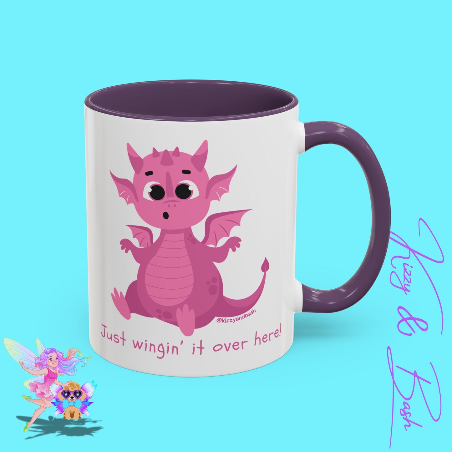 Pink Dragon Coffee Mug for Her Funny Dragon Mug Unique Dragon Gift for Her Just Wingin' It Over Here Self-Affirming Gift Idea Dragon Lover Mug Pink Lover Accent Coffee Mug  11, 15oz