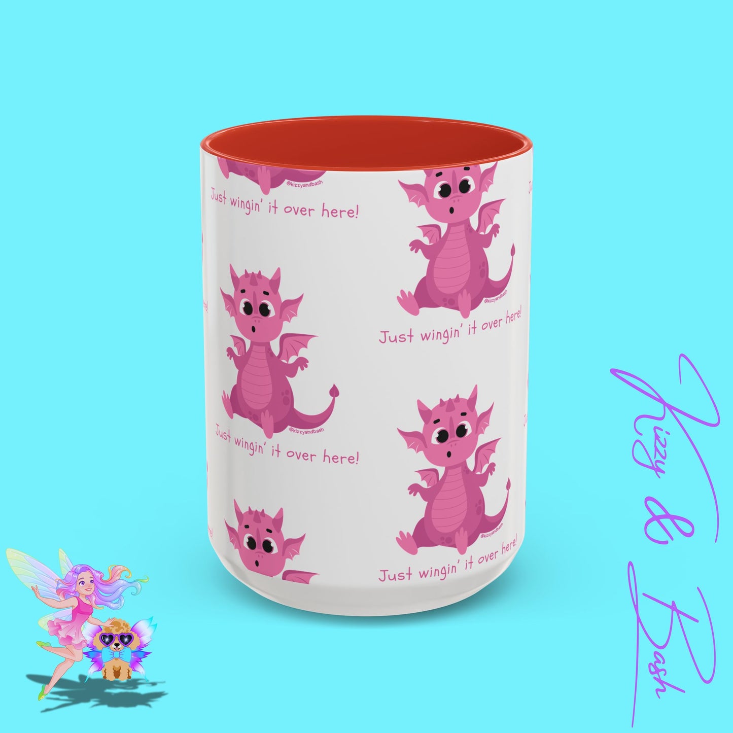 Pink Dragon Coffee Mug for Her Funny Dragon Mug Unique Dragon Gift for Her Just Wingin' It Over Here Self-Affirming Gift Idea Dragon Lover Mug Pink Lover Accent Coffee Mug  11, 15oz