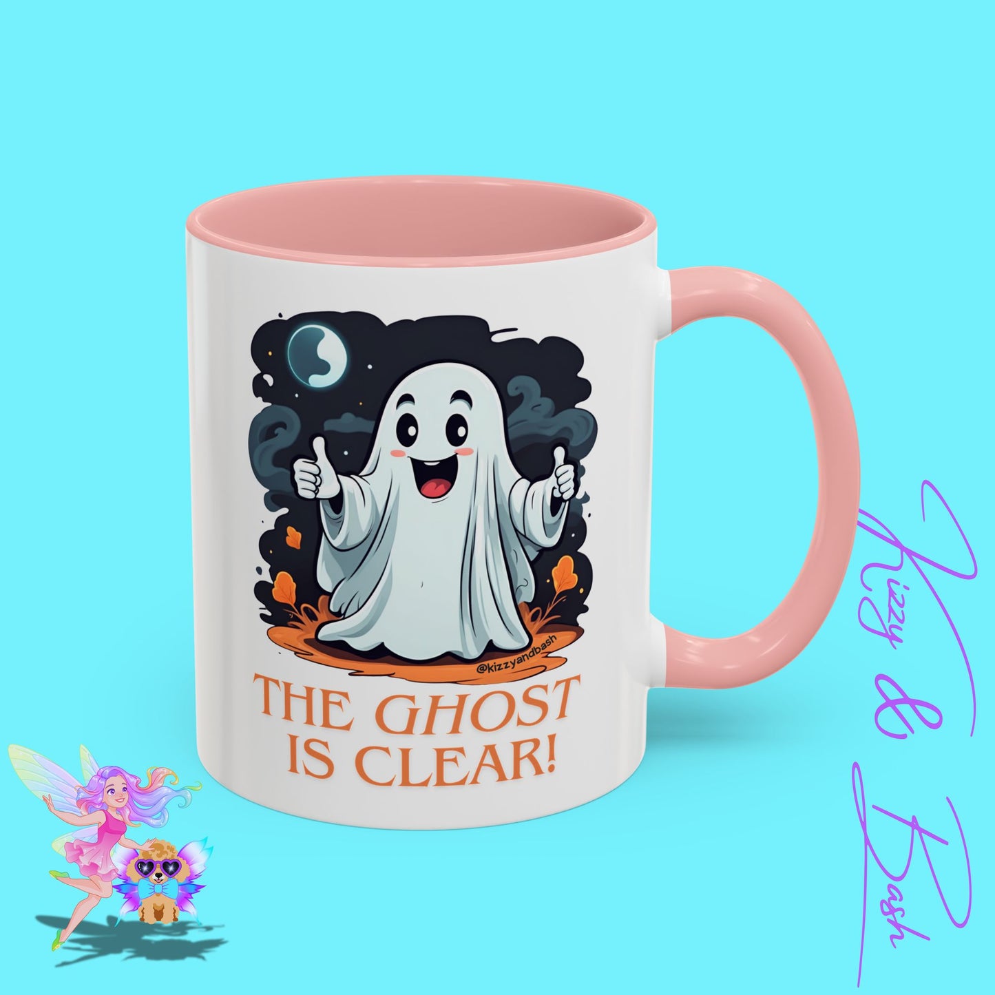 Funny Halloween Mug Cute Halloween Coffee Mug Unique Ghost Lover Gift The Ghost is Clear The Coast is Clear Punny Ghost with Two Thumbs Up Accent Coffee Mug - 11, 15oz