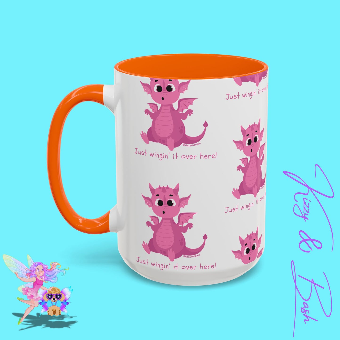 Pink Dragon Coffee Mug for Her Funny Dragon Mug Unique Dragon Gift for Her Just Wingin' It Over Here Self-Affirming Gift Idea Dragon Lover Mug Pink Lover Accent Coffee Mug  11, 15oz