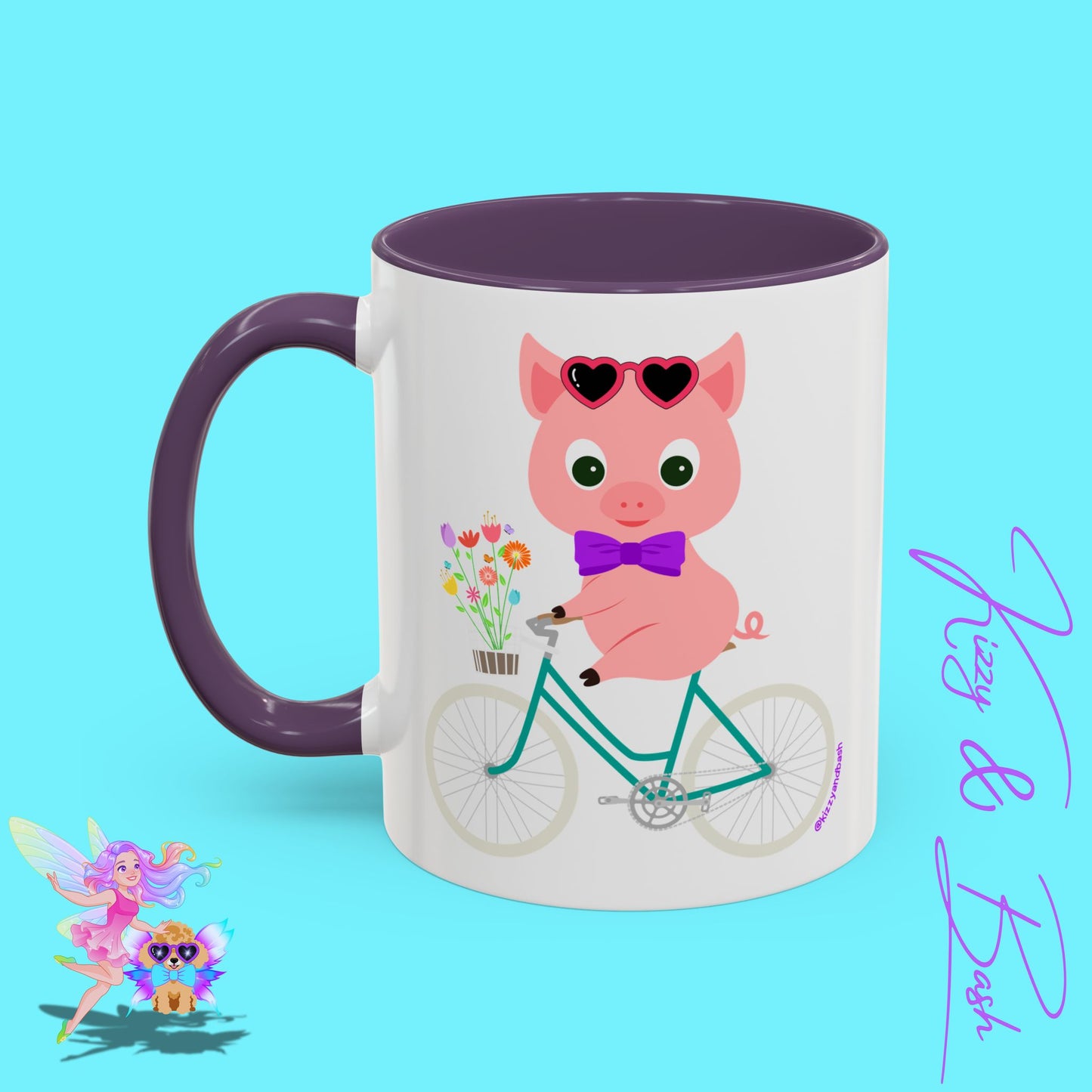 Pig Riding Bicycle Accent Coffee Mug Unique Gift for Teacher Funny Farm Animal Mug Adorable Pig Ceramic Mug Perfect Mug for Bicycle Lovers - 11, 15oz