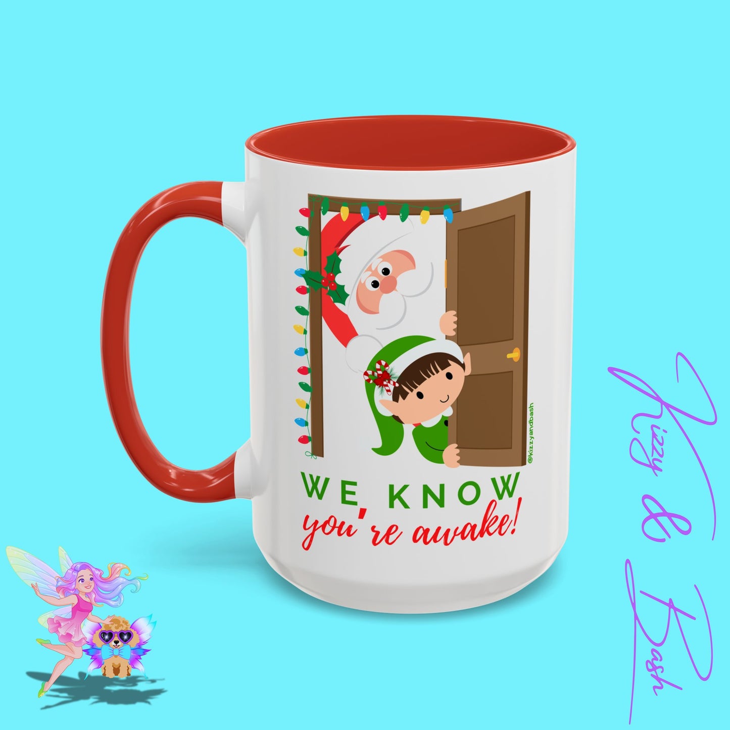 Funny Santa and Elf Mug Unique Santa Coffee Mug Hilarious Elf Lover Gift Funny Christmas Mug Perfect Christmas Gift for Teacher Appreciation We Know You're Awake Accent Coffee Mug - 11, 15oz