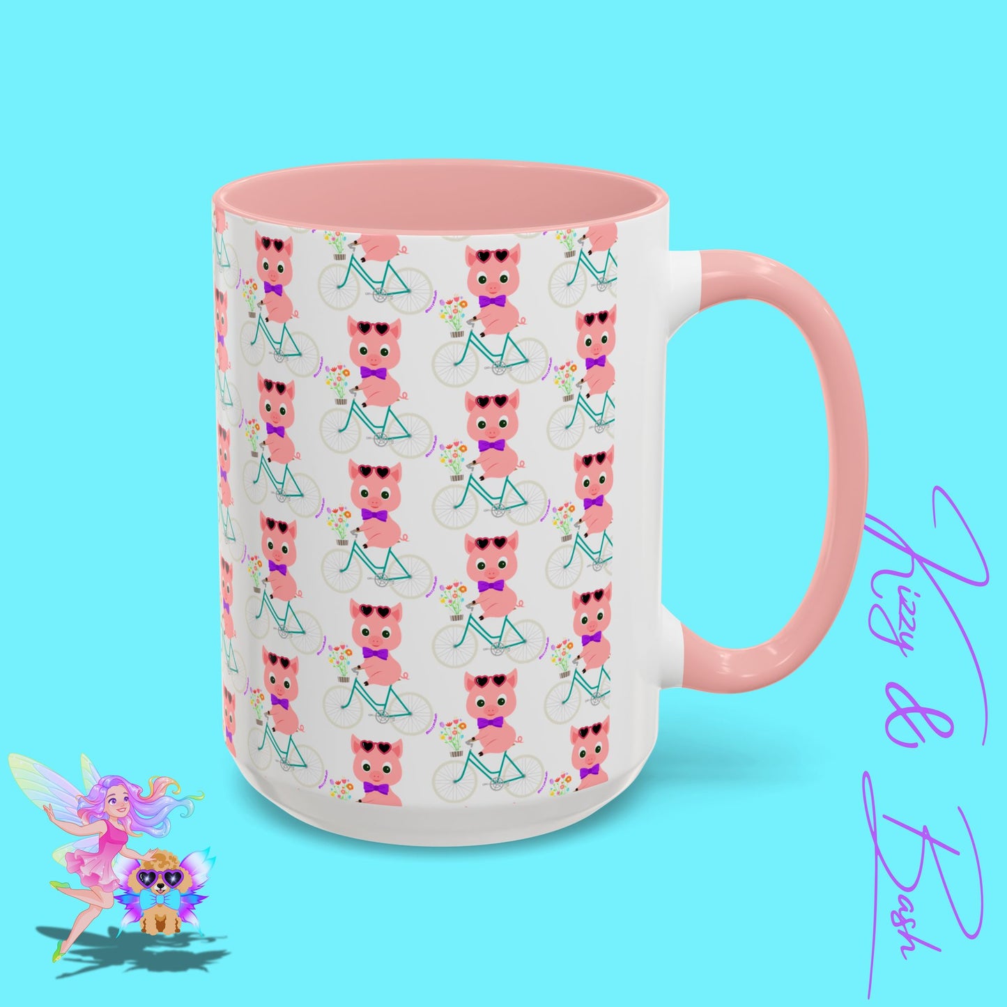 Pig Riding Bicycle Accent Coffee Mug Unique Gift for Teacher Funny Farm Animal Mug Adorable Pig Ceramic Mug Perfect Mug for Bicycle Lovers - 11, 15oz