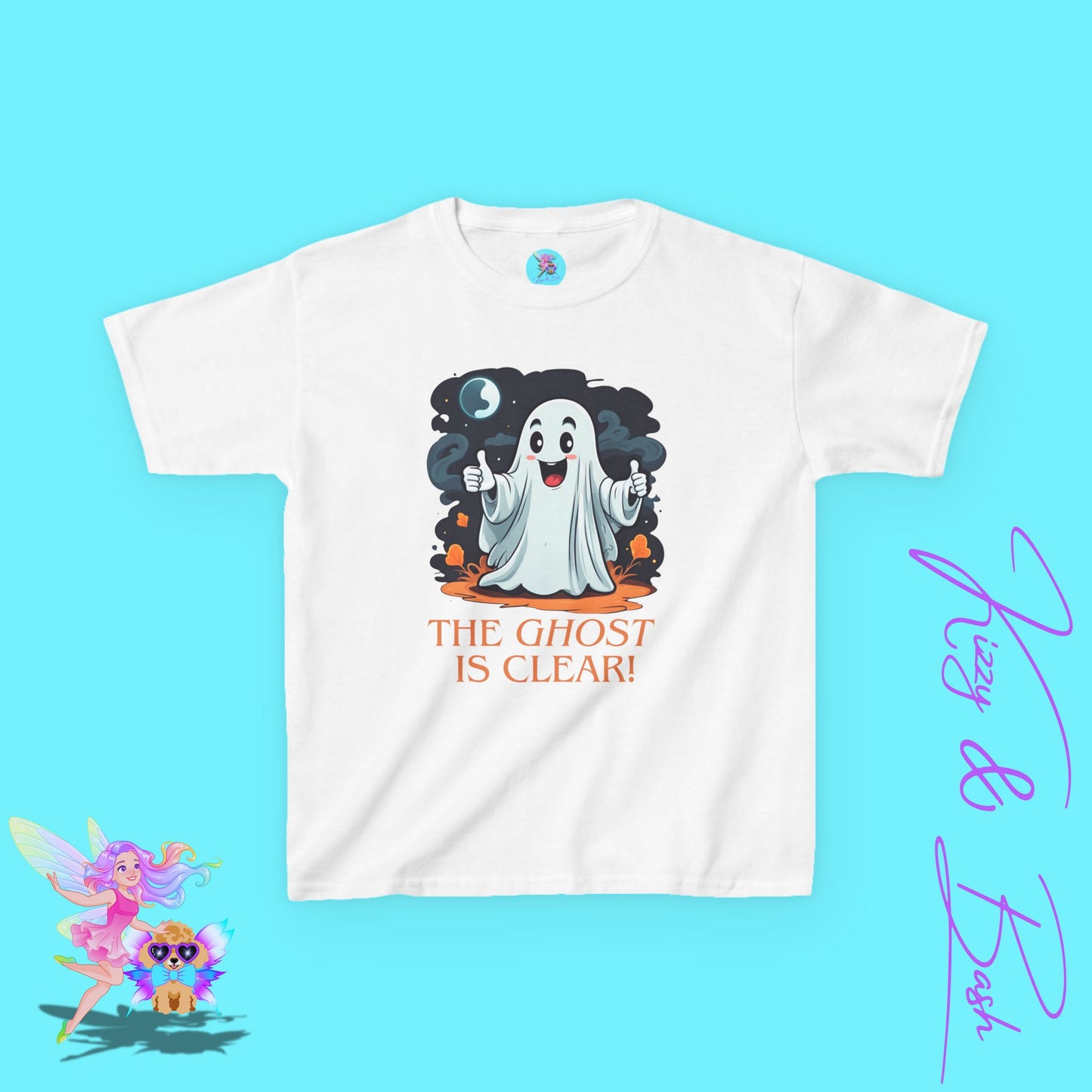 The Ghost is Clear T-Shirt Cute Cartoon Ghost Halloween Pun Shirt Gift for Halloween Lovers Funny Shirt for Family and Friends Halloween Gift for Kids Heavy Cotton™ Tee