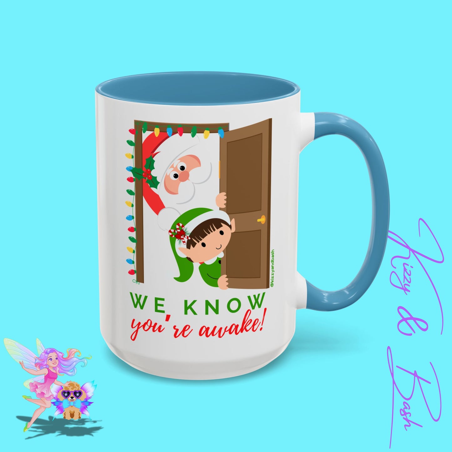 Funny Santa and Elf Mug Unique Santa Coffee Mug Hilarious Elf Lover Gift Funny Christmas Mug Perfect Christmas Gift for Teacher Appreciation We Know You're Awake Accent Coffee Mug - 11, 15oz