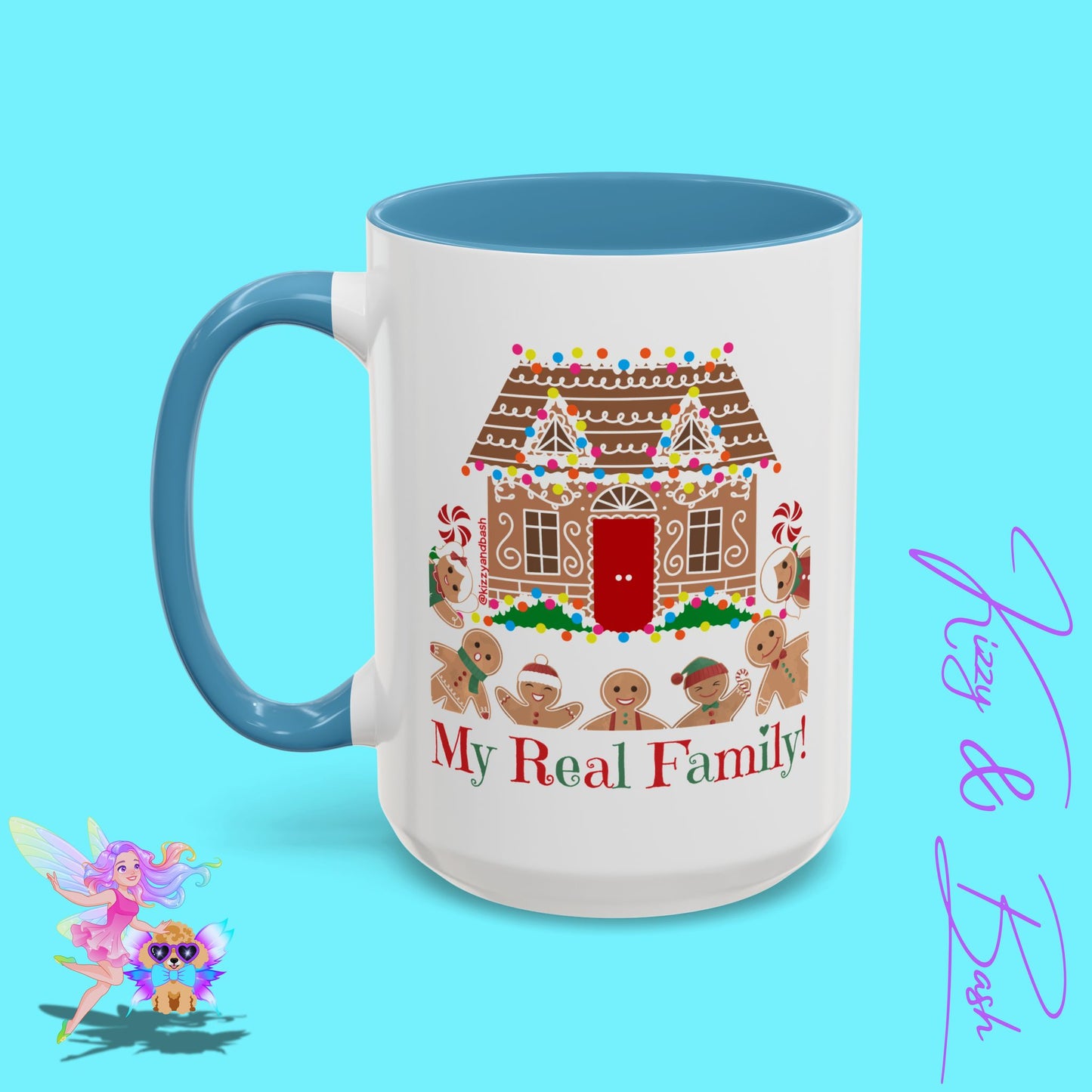 Cute Gingerbread Mug Funny Gingerbread Coffee Mug Fun Gingerbread Family Unique Christmas Gift Idea for Friends and Family Perfect Gift for Gingerbread Lovers and Gingerbread Bakers My Real Family Accent Coffee Mug - 11, 15oz