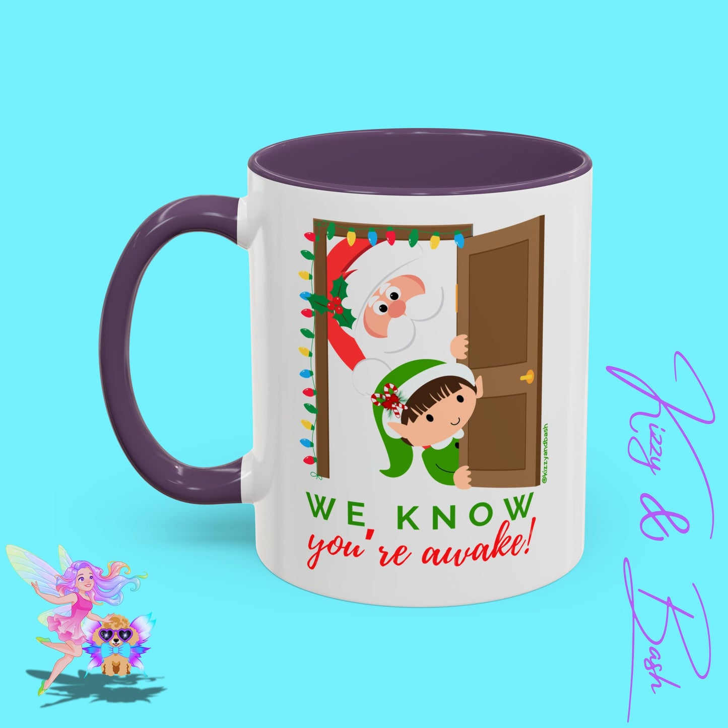 Funny Santa and Elf Mug Unique Santa Coffee Mug Hilarious Elf Lover Gift Funny Christmas Mug Perfect Christmas Gift for Teacher Appreciation We Know You're Awake Accent Coffee Mug - 11, 15oz