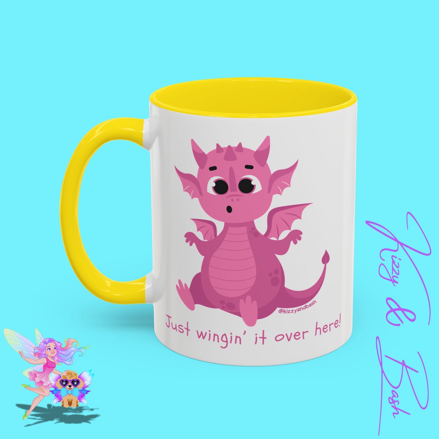 Pink Dragon Coffee Mug for Her Funny Dragon Mug Unique Dragon Gift for Her Just Wingin' It Over Here Self-Affirming Gift Idea Dragon Lover Mug Pink Lover Accent Coffee Mug  11, 15oz