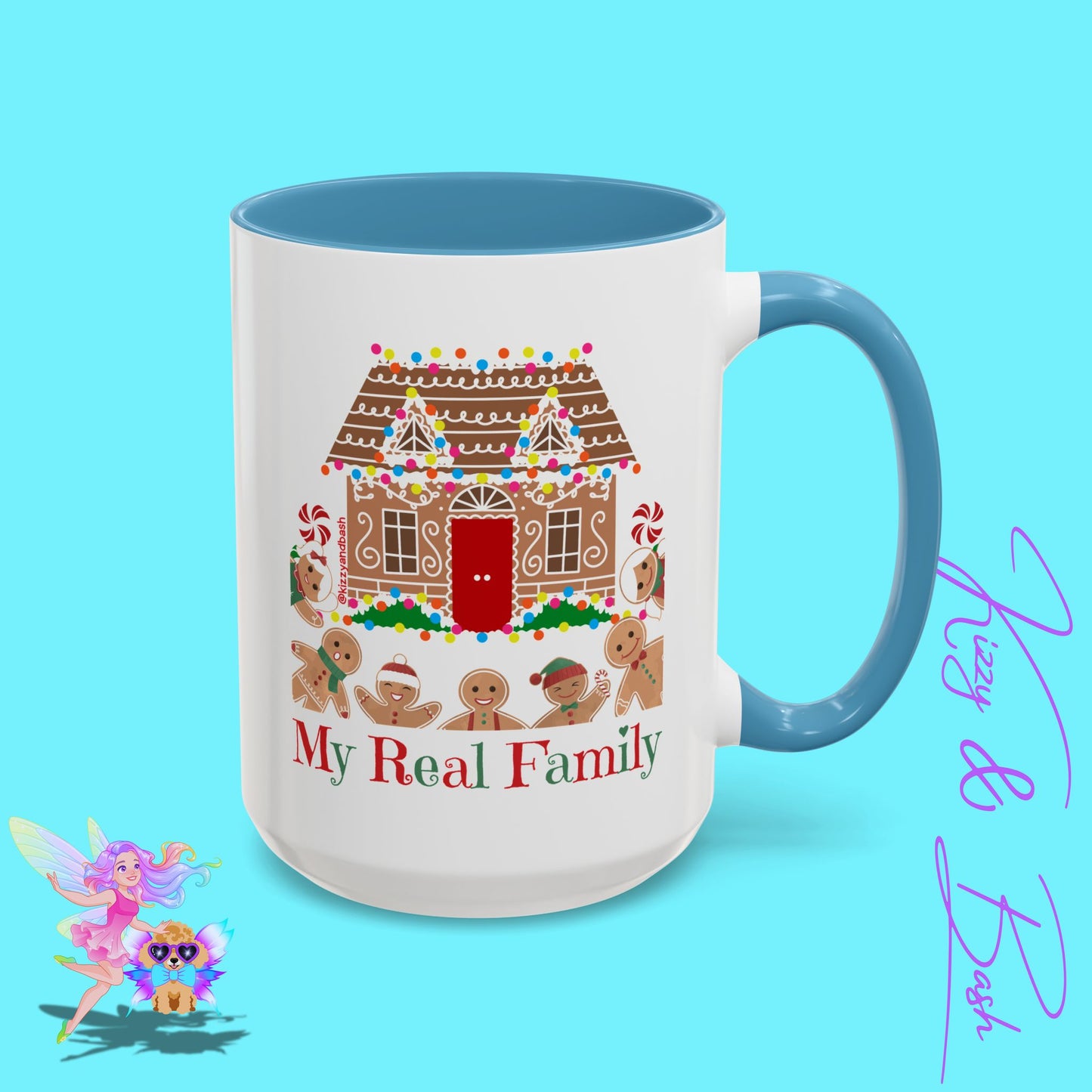Cute Gingerbread Mug Funny Gingerbread Coffee Mug Fun Gingerbread Family Unique Christmas Gift Idea for Friends and Family Perfect Gift for Gingerbread Lovers and Gingerbread Bakers My Real Family Accent Coffee Mug - 11, 15oz