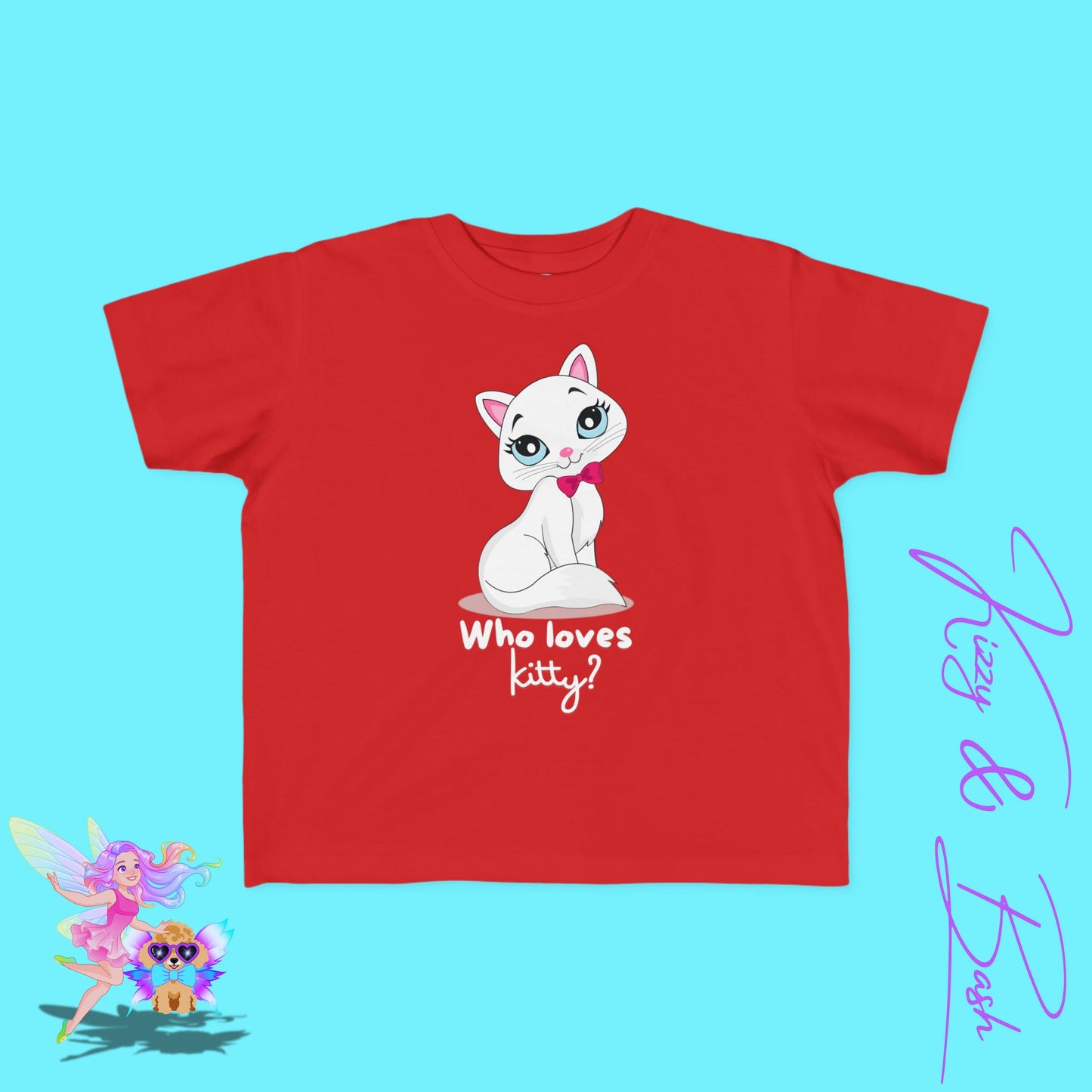 Who Loves Kitty? Cute Cat T-Shirt for Toddlers Kawaii Kitty Shirt Funny Gift for Cat Lovers Whimsical Animal Graphic Tee Sassy Cat Shirt Playful Kitty T-Shirt for Toddler's Fine Jersey Tee