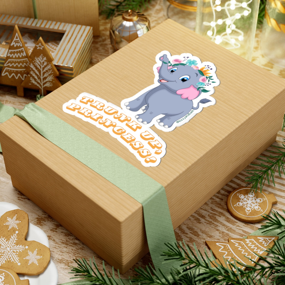 Princess Elephant Sticker Elephant Princess Sticker Elephant with Floral Crown Trunk Up, Princess Perfect Gift for Elephant Lovers Royal Elephant Kiss-Cut Stickers