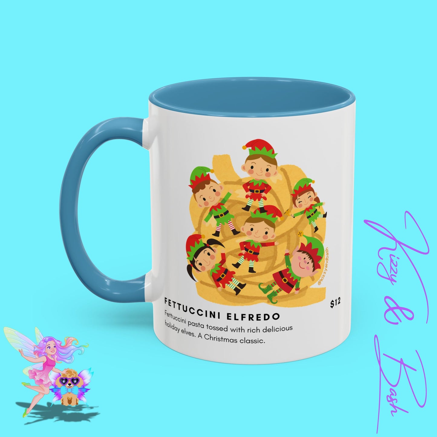 Hilarious Christmas Coffee Mug Perfect Christmas Gift for Teachers Holiday Foodie Mug for Elf Lovers Unique Christmas Gift Idea Elves Tossed in Pasta Fettuccini Elfredo Accent Coffee Mug - 11, 15oz