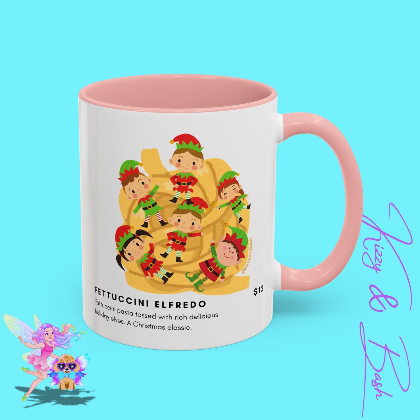 Hilarious Christmas Coffee Mug Perfect Christmas Gift for Teachers Holiday Foodie Mug for Elf Lovers Unique Christmas Gift Idea Elves Tossed in Pasta Fettuccini Elfredo Accent Coffee Mug - 11, 15oz