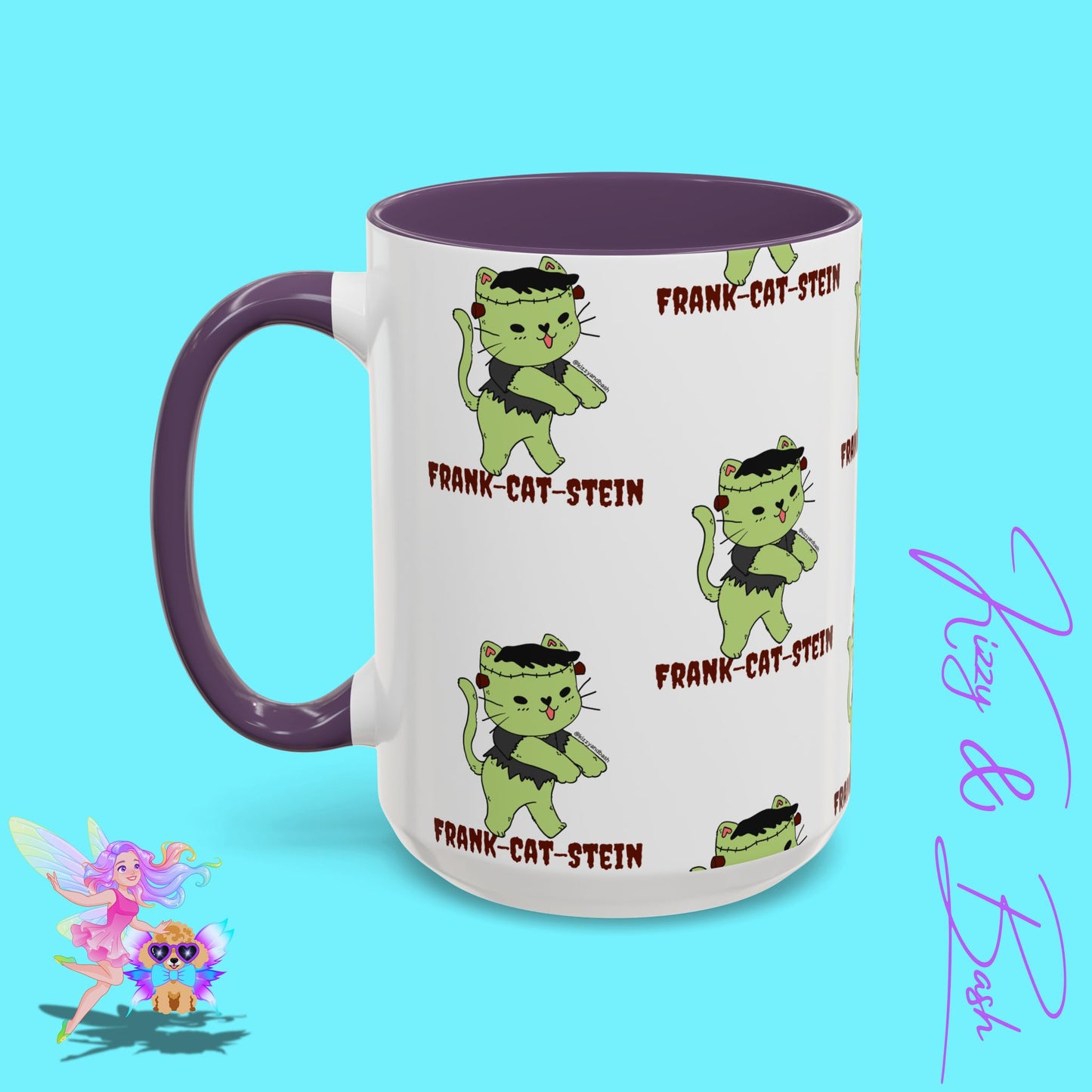 Funny Cat Mug Cute Halloween Coffee Mug Frankenstein Kitty Cat Coffee Mug Unique Gift for Cat Lovers Funny Gift for Teacher Appreciation Frank-Cat-Stein Accent Coffee Mug - 11, 15oz
