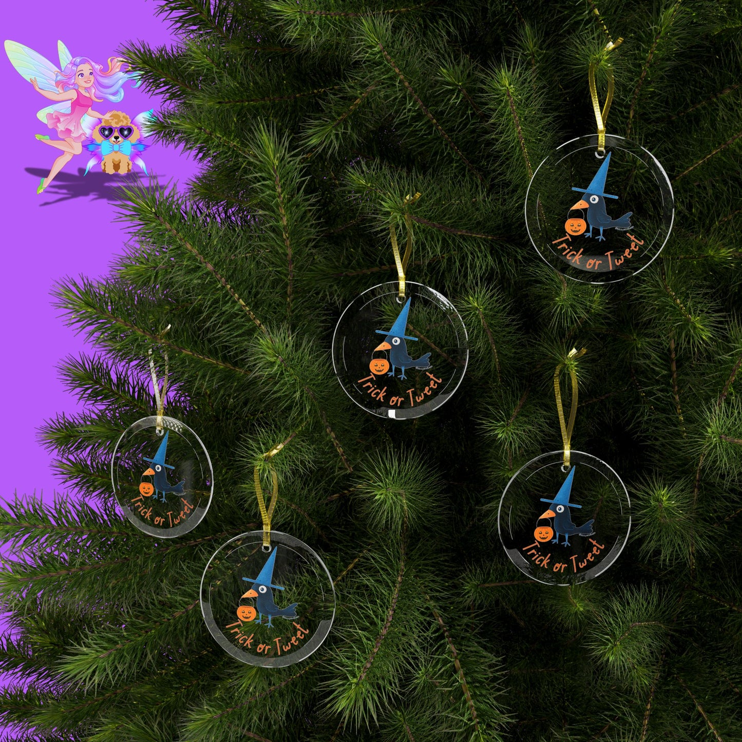 Funny Halloween Gift Unique Gift for Bird Lovers Black Bird Christmas Ornament Trick-or-Treating Trick or Tweet Pun Raven with Halloween Pumpkin Glass Ornaments