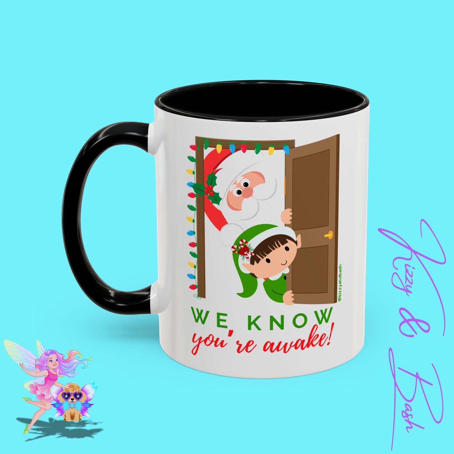 Funny Santa and Elf Mug Unique Santa Coffee Mug Hilarious Elf Lover Gift Funny Christmas Mug Perfect Christmas Gift for Teacher Appreciation We Know You're Awake Accent Coffee Mug - 11, 15oz