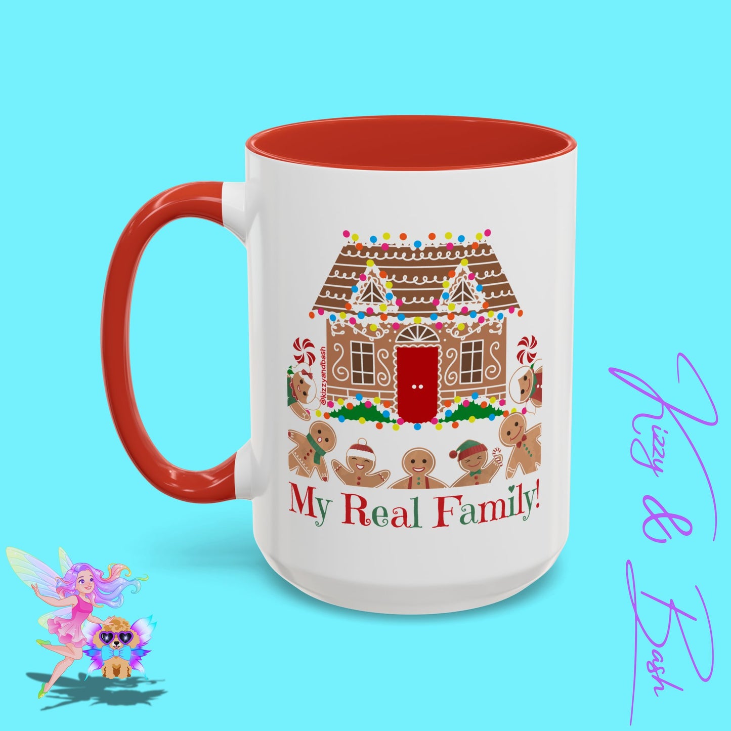 Cute Gingerbread Mug Funny Gingerbread Coffee Mug Fun Gingerbread Family Unique Christmas Gift Idea for Friends and Family Perfect Gift for Gingerbread Lovers and Gingerbread Bakers My Real Family Accent Coffee Mug - 11, 15oz