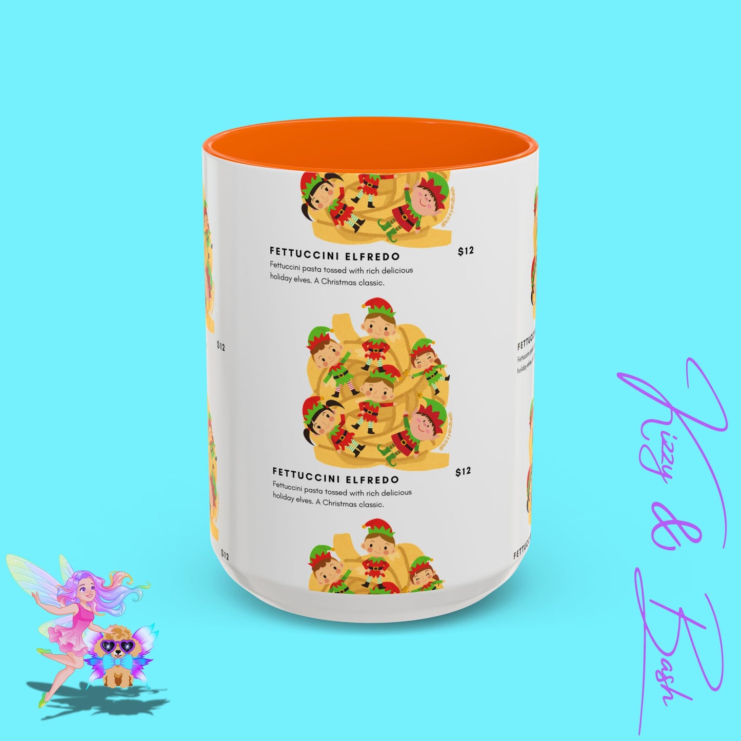 Hilarious Christmas Coffee Mug Perfect Christmas Gift for Teachers Holiday Foodie Mug for Elf Lovers Unique Christmas Gift Idea Elves Tossed in Pasta Fettuccini Elfredo Accent Coffee Mug - 11, 15oz