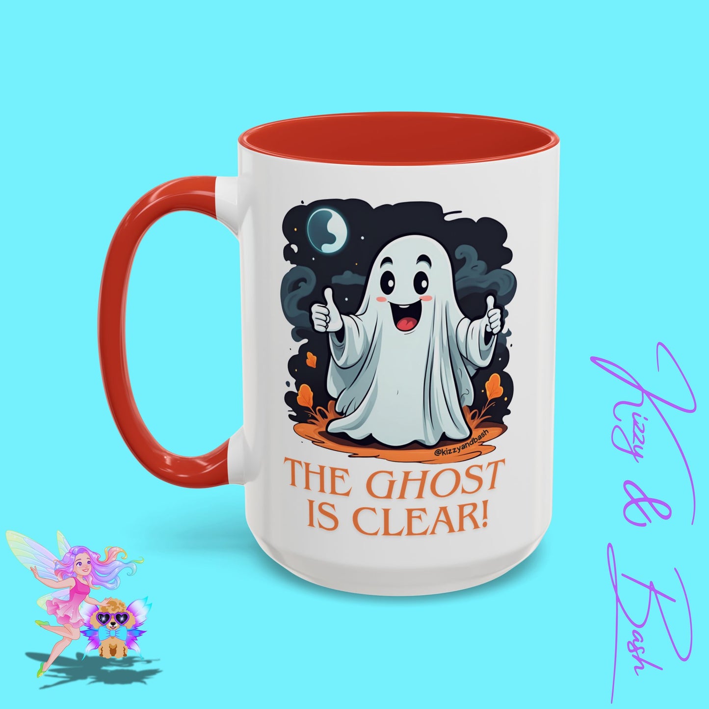 Funny Halloween Mug Cute Halloween Coffee Mug Unique Ghost Lover Gift The Ghost is Clear The Coast is Clear Punny Ghost with Two Thumbs Up Accent Coffee Mug - 11, 15oz