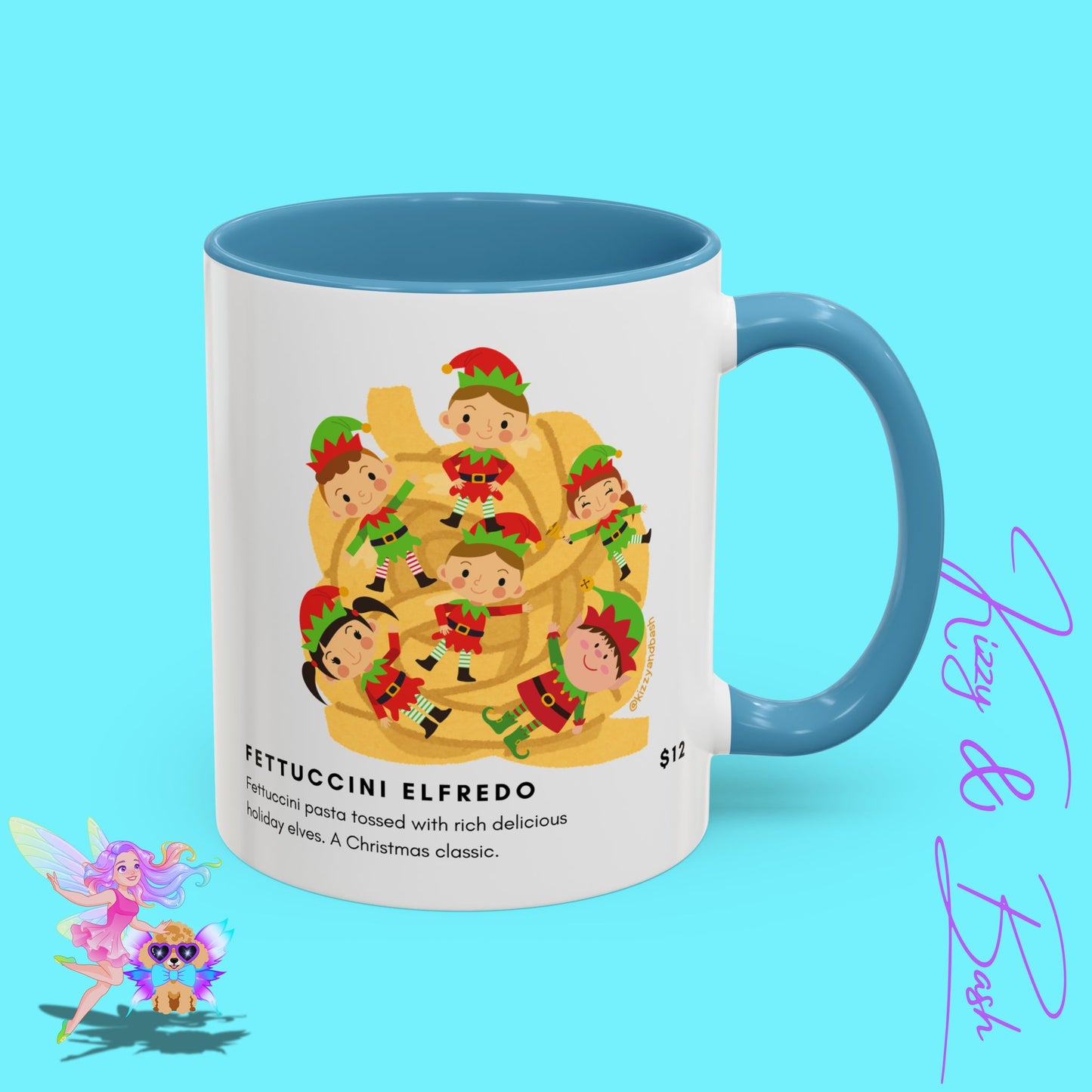 Hilarious Christmas Coffee Mug Perfect Christmas Gift for Teachers Holiday Foodie Mug for Elf Lovers Unique Christmas Gift Idea Elves Tossed in Pasta Fettuccini Elfredo Accent Coffee Mug - 11, 15oz