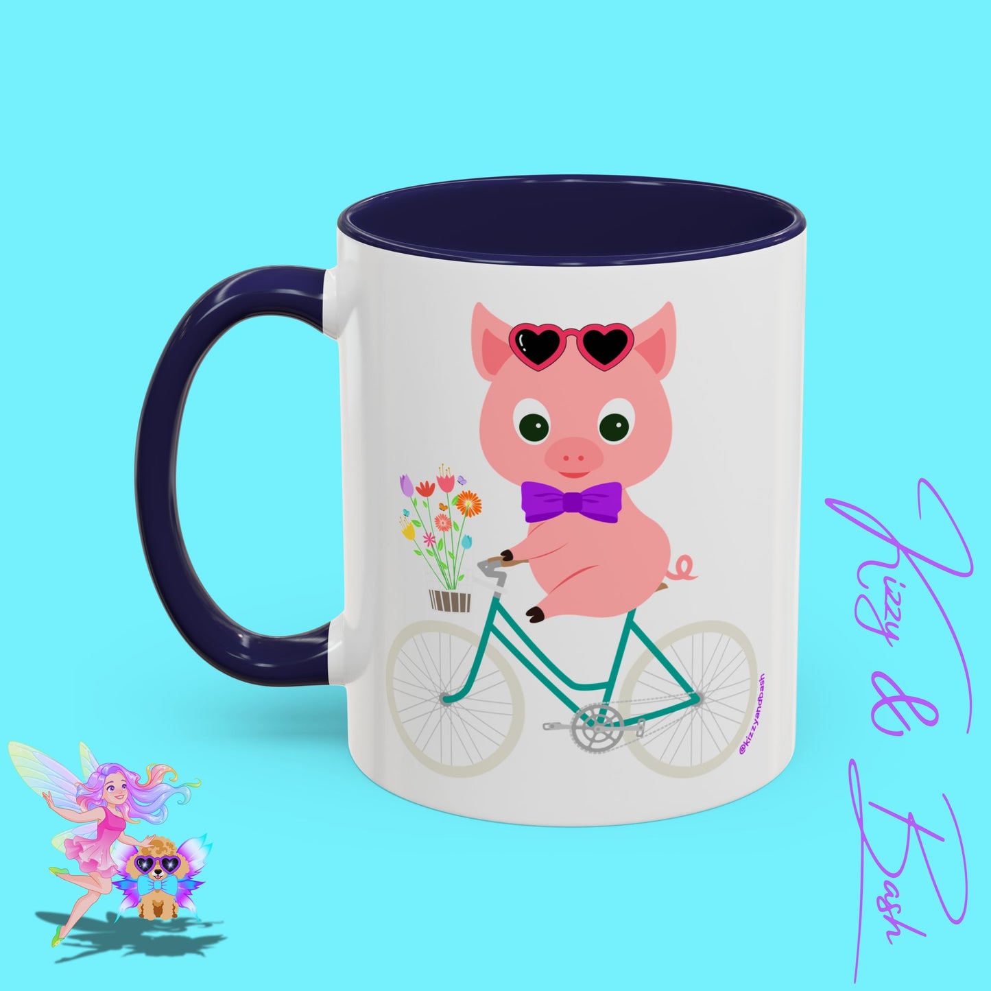 Pig Riding Bicycle Accent Coffee Mug Unique Gift for Teacher Funny Farm Animal Mug Adorable Pig Ceramic Mug Perfect Mug for Bicycle Lovers - 11, 15oz