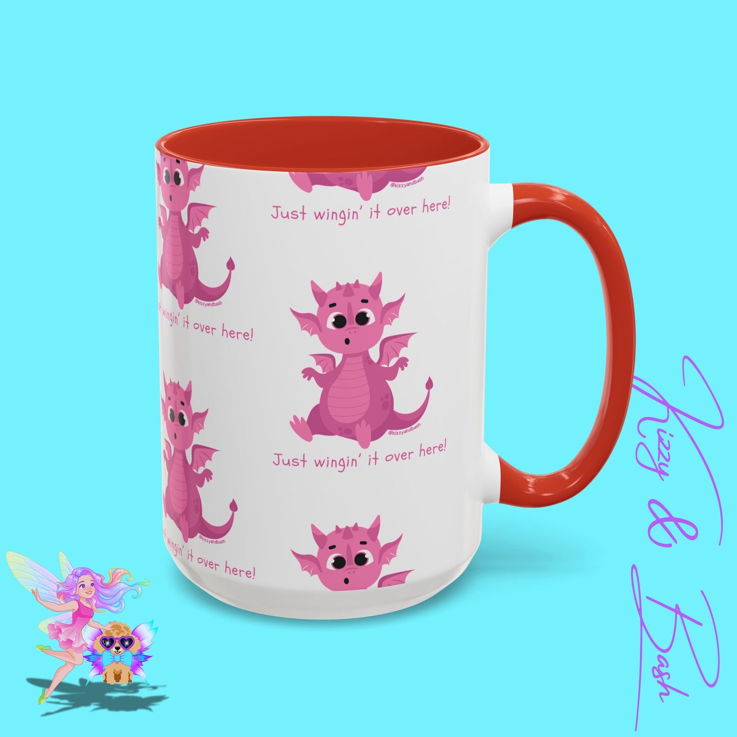 Pink Dragon Coffee Mug for Her Funny Dragon Mug Unique Dragon Gift for Her Just Wingin' It Over Here Self-Affirming Gift Idea Dragon Lover Mug Pink Lover Accent Coffee Mug  11, 15oz