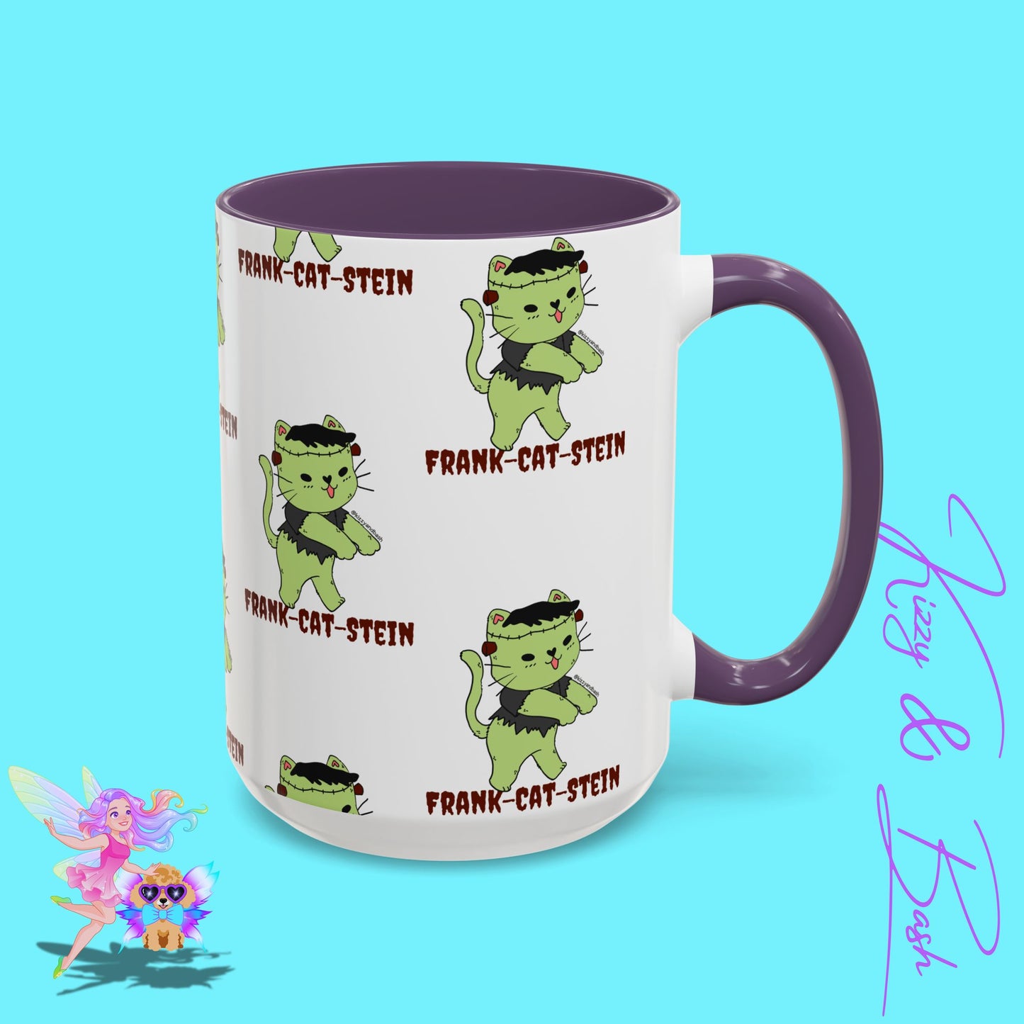 Funny Cat Mug Cute Halloween Coffee Mug Frankenstein Kitty Cat Coffee Mug Unique Gift for Cat Lovers Funny Gift for Teacher Appreciation Frank-Cat-Stein Accent Coffee Mug - 11, 15oz