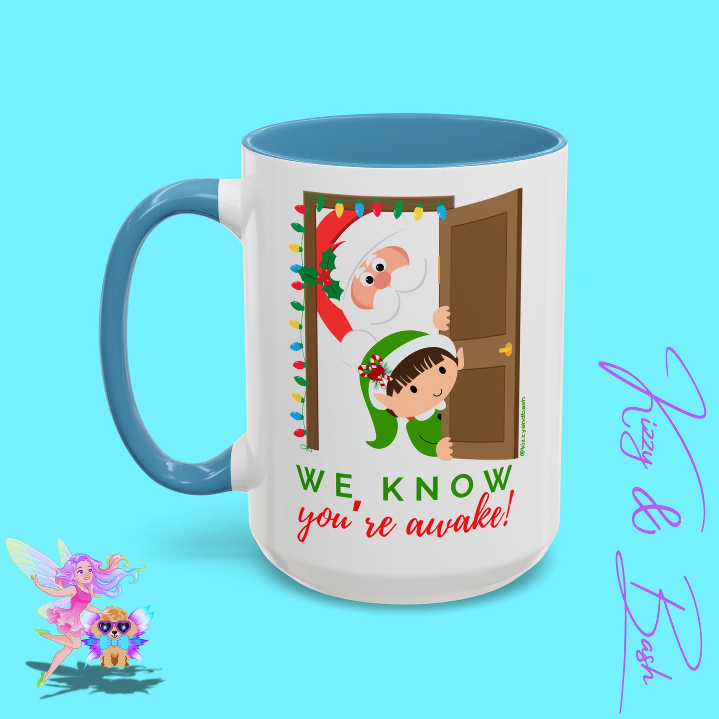 Funny Santa and Elf Mug Unique Santa Coffee Mug Hilarious Elf Lover Gift Funny Christmas Mug Perfect Christmas Gift for Teacher Appreciation We Know You're Awake Accent Coffee Mug - 11, 15oz