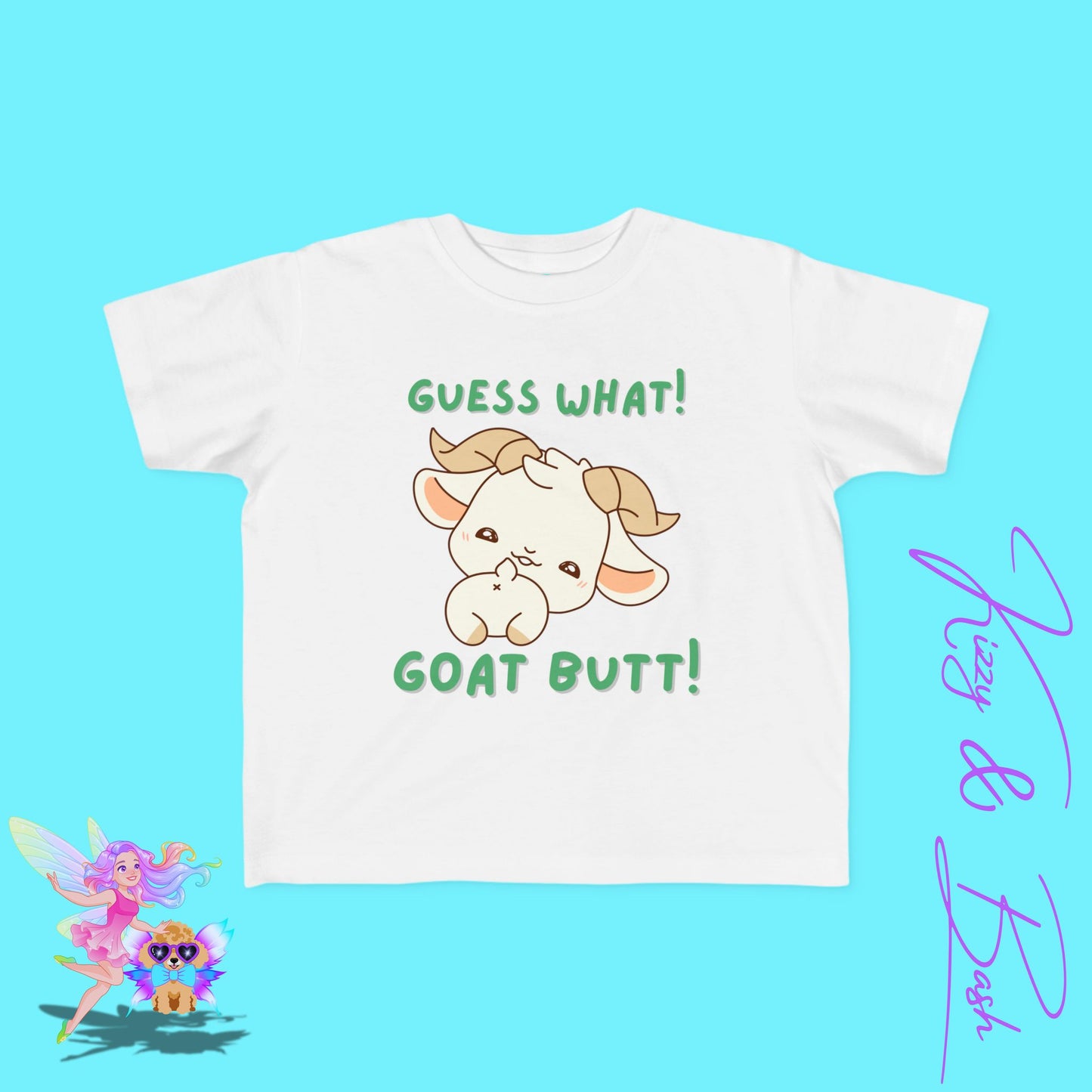 Guess What Goat Butt Shirt Funny Farmcore Tee for Toddlers Gift for Goat Lovers Punny Animal T-Shirt Gift Funny Farm Animal Shirt for Toddler's Fine Jersey Tee