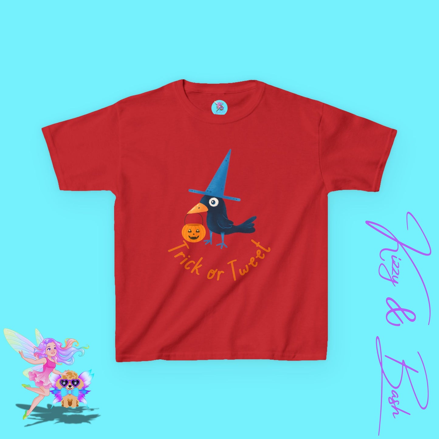 Trick-or-Tweet Black Bird Halloween T-Shirt for Kids Funny Unisex Fall Graphic Tee Halloween Pun T-Shirt Punny Halloween Tee Halloween Gift for Child Kids Heavy Cotton™ Tee