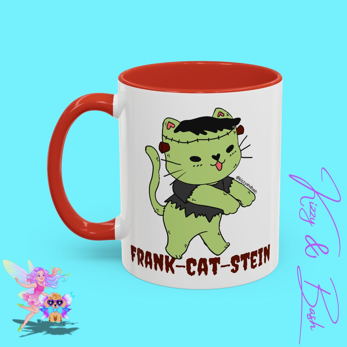 Funny Cat Mug Cute Halloween Coffee Mug Frankenstein Kitty Cat Coffee Mug Unique Gift for Cat Lovers Funny Gift for Teacher Appreciation Frank-Cat-Stein Accent Coffee Mug - 11, 15oz